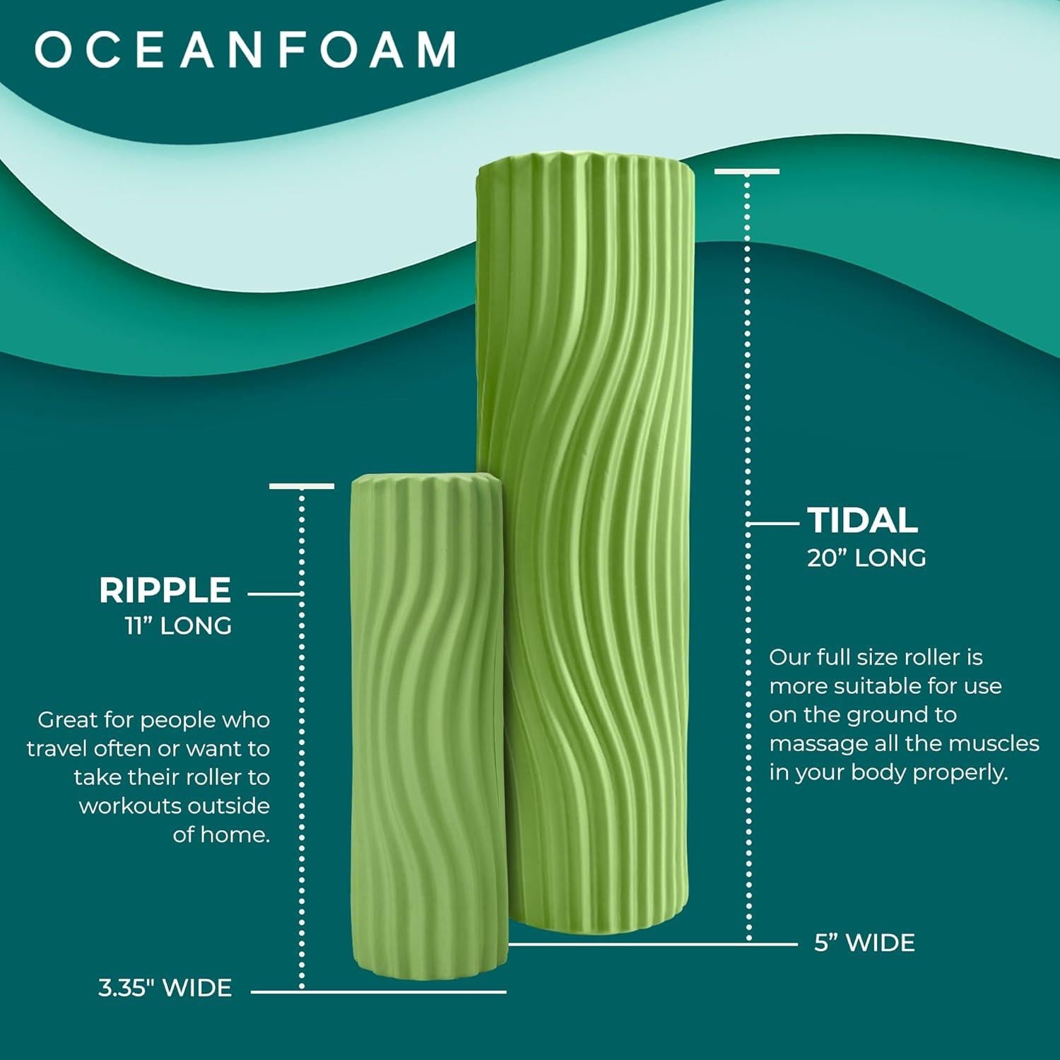 Rodillo de Espuma Oceanfoam Verde Alga 50.8 cm - Masaje Muscular