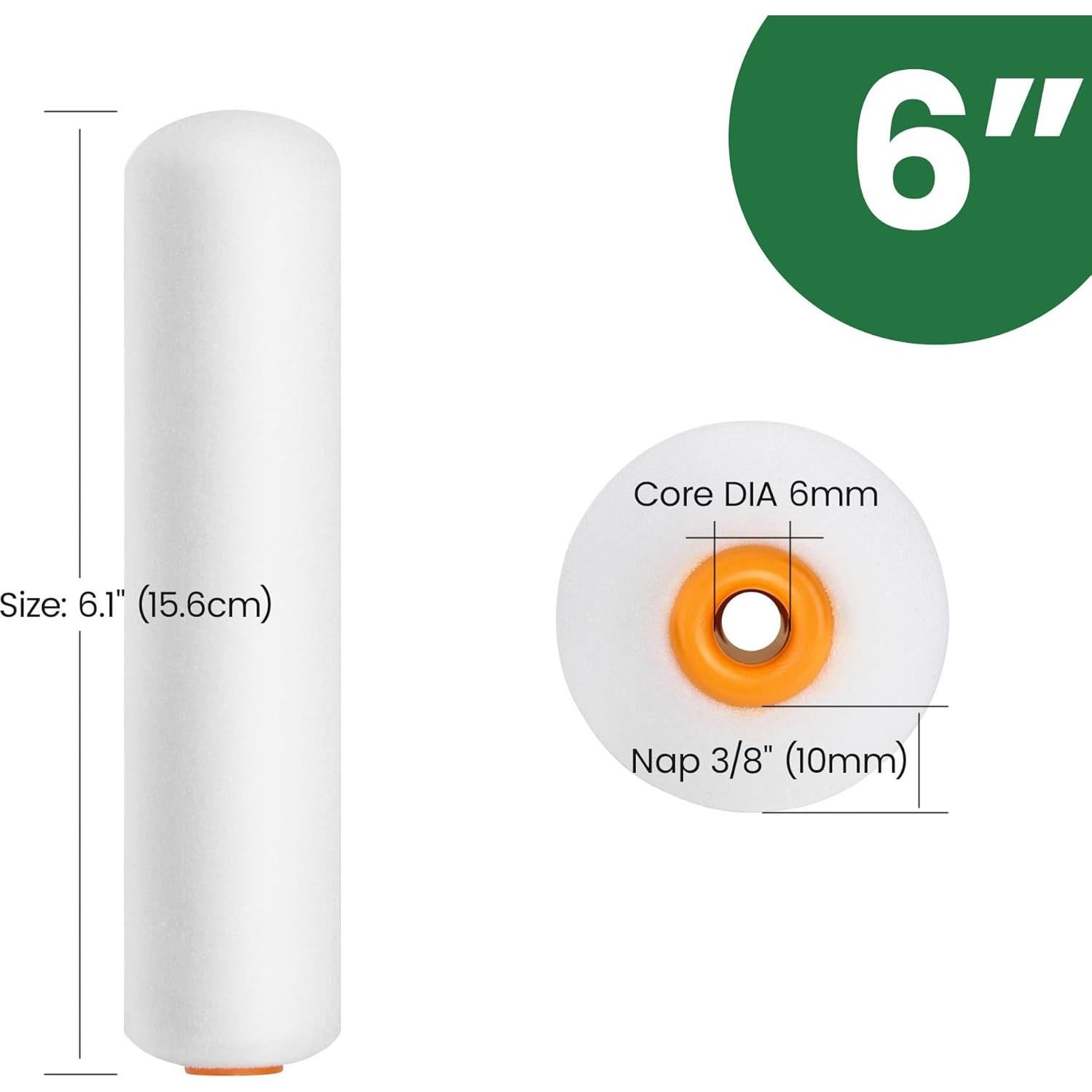 Rodillo de Pintura de Espuma Voomey 6" - Paquete de 10 Fundas