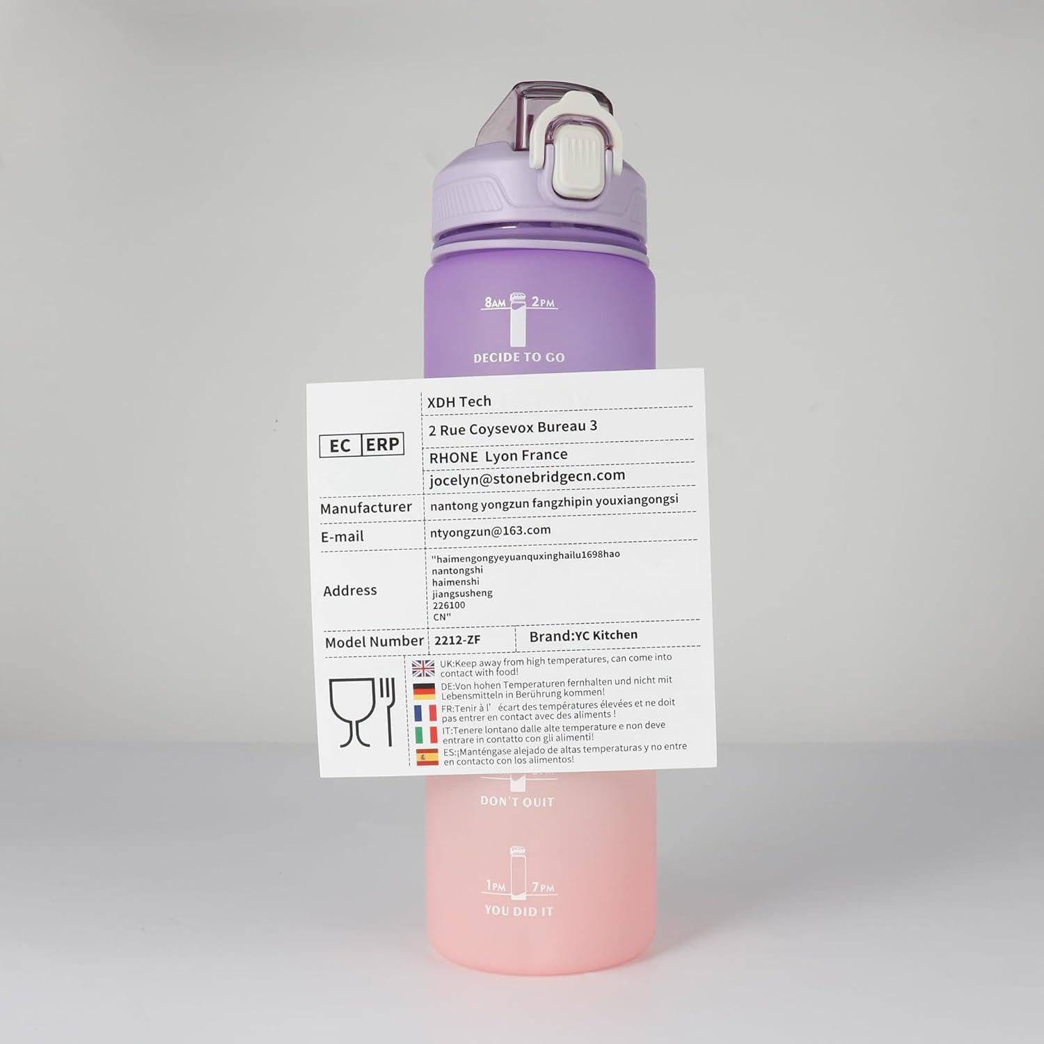 Botella de Agua Motivacional 32oz YC Kitchen - A Prueba de Fugas