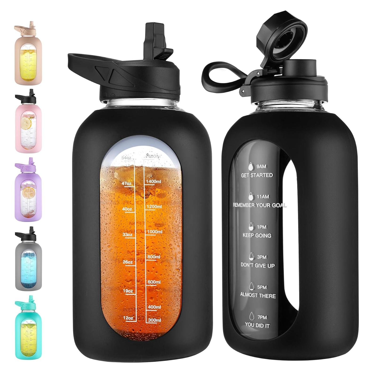 Botella de Agua de Vidrio CIVAGO 1.81L con Pajilla y Asa