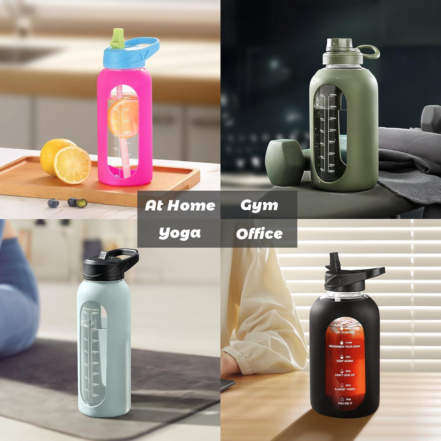 Botella de Agua de Vidrio CIVAGO 1.81L con Pajilla y Asa