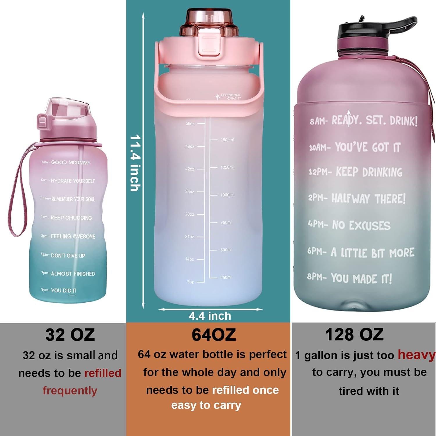 Botella de Agua Motivacional RYI 1.89 L Libre de BPA Rosa-Azul