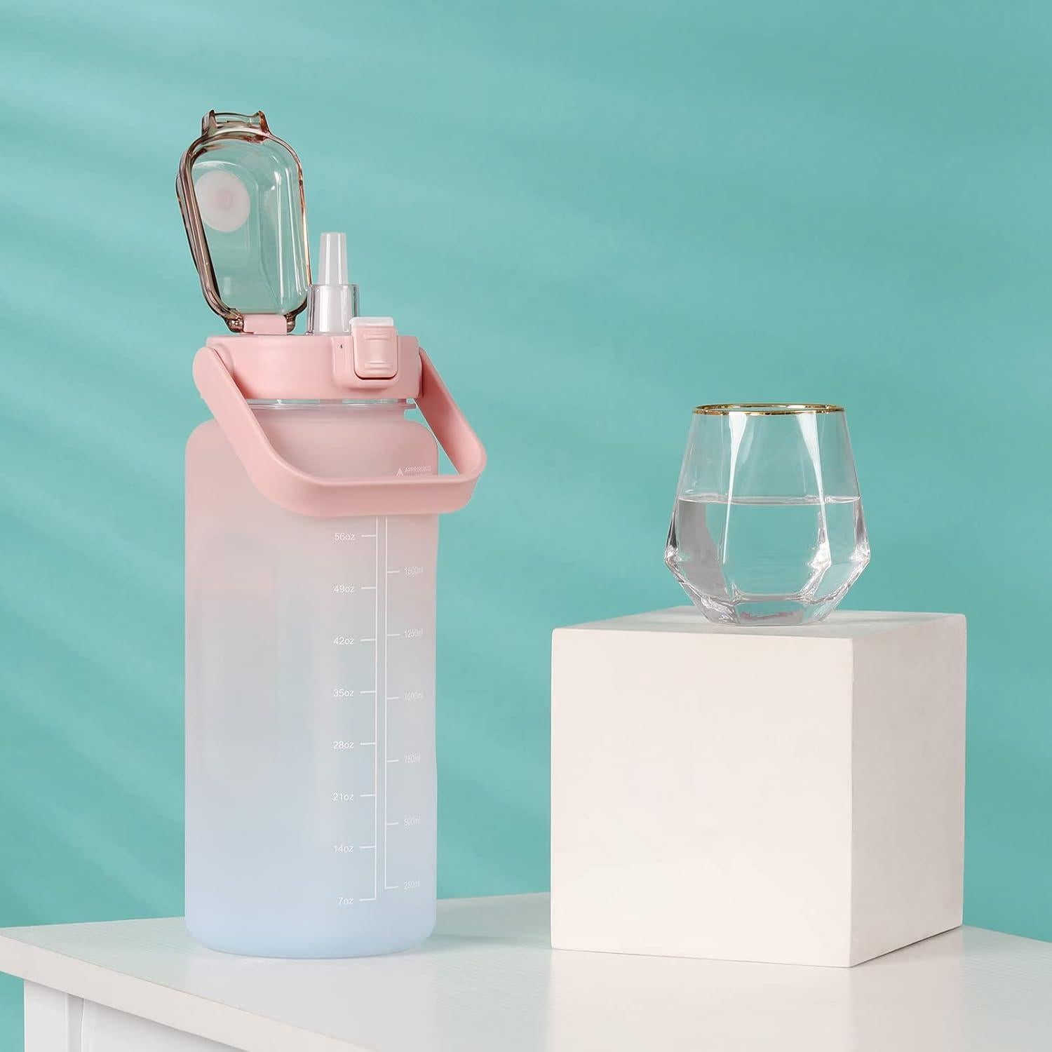 Botella de Agua Motivacional RYI 1.89 L Libre de BPA Rosa-Azul