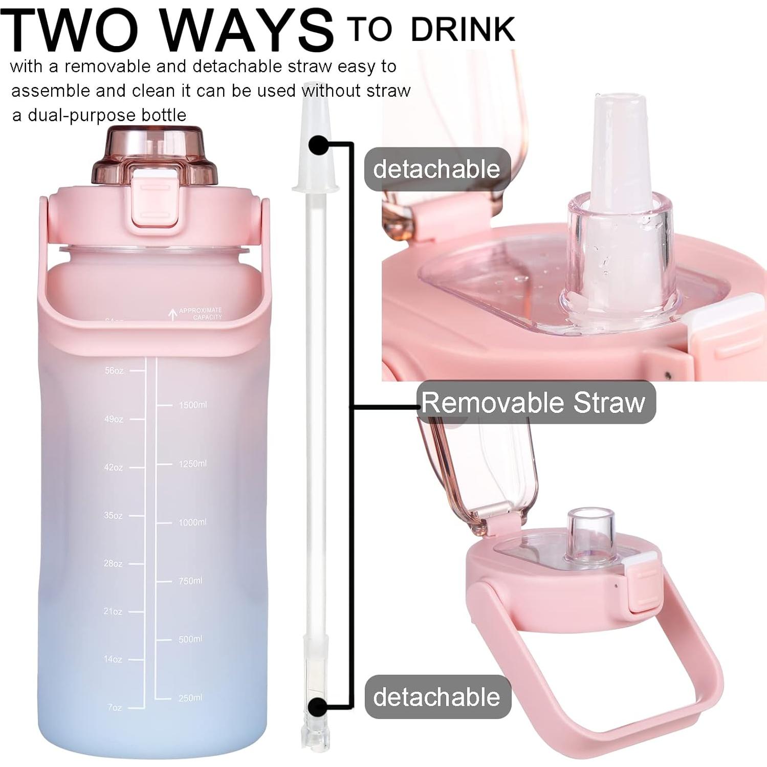 Botella de Agua Motivacional RYI 1.89 L Libre de BPA Rosa-Azul