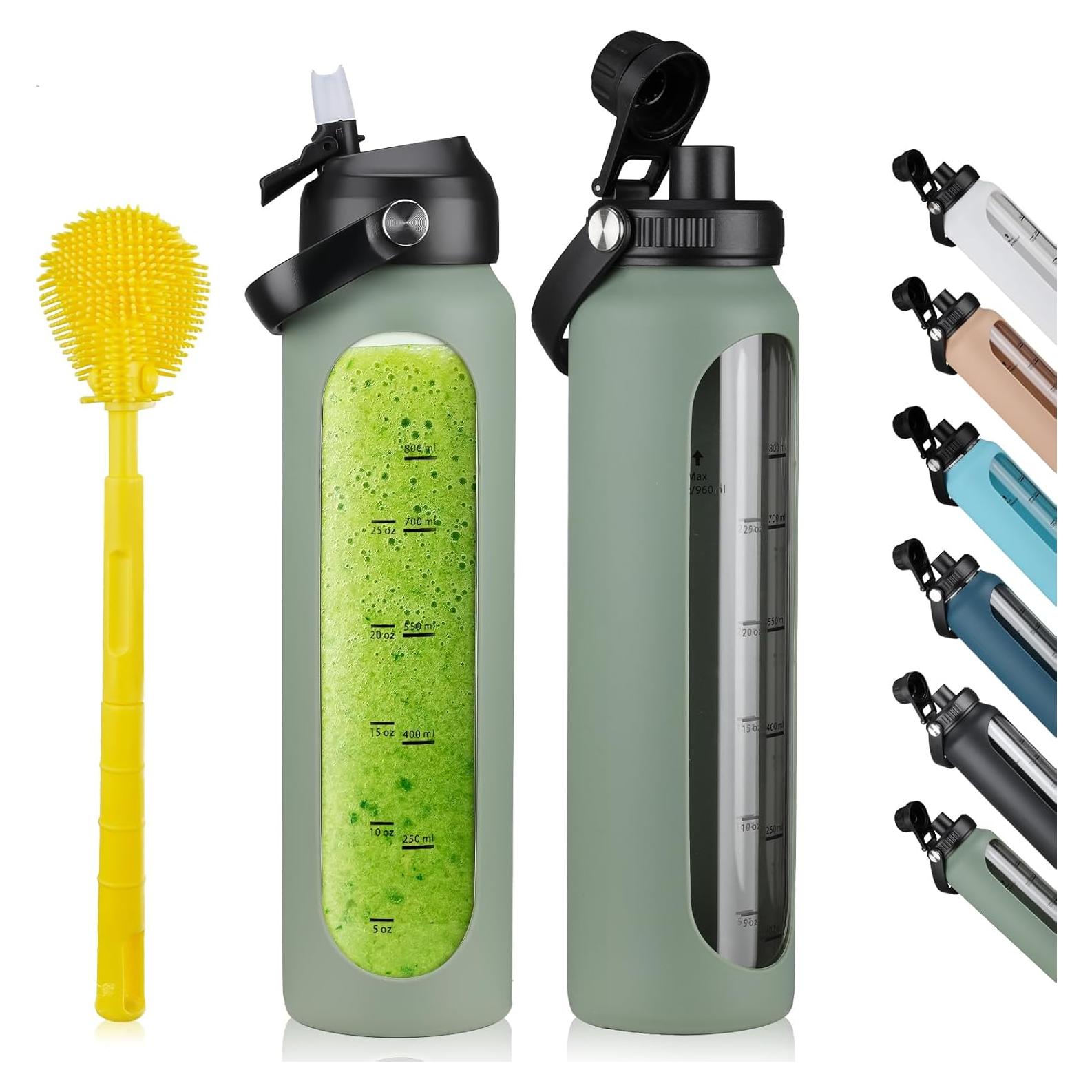 Botella de Agua de Vidrio Sierozur 1 Litro con 2 Tapas