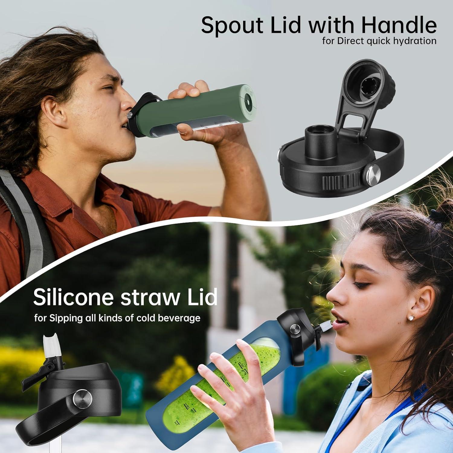 Botella de Agua de Vidrio Sierozur 1 Litro con 2 Tapas