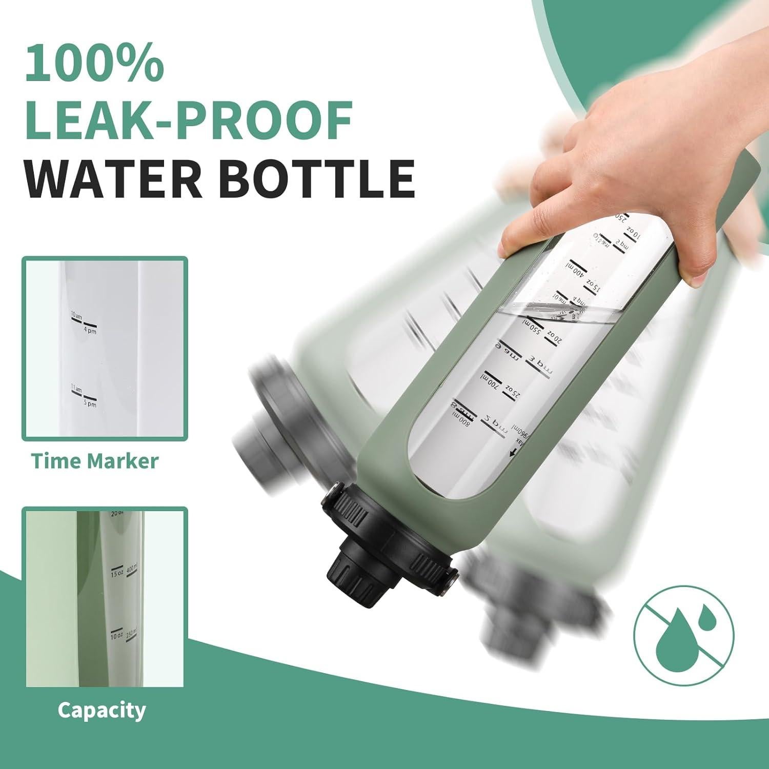 Botella de Agua de Vidrio Sierozur 1 Litro con 2 Tapas