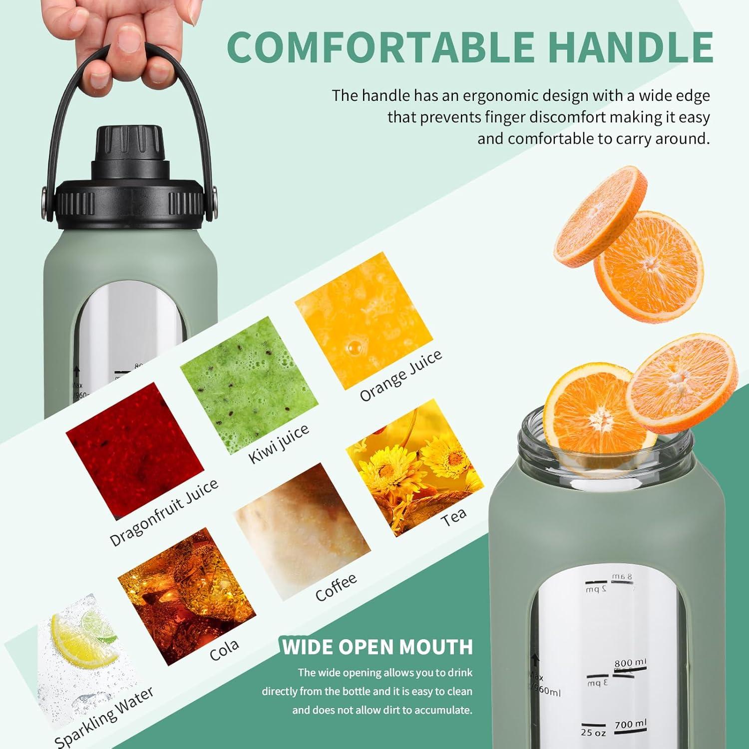 Botella de Agua de Vidrio Sierozur 1 Litro con 2 Tapas