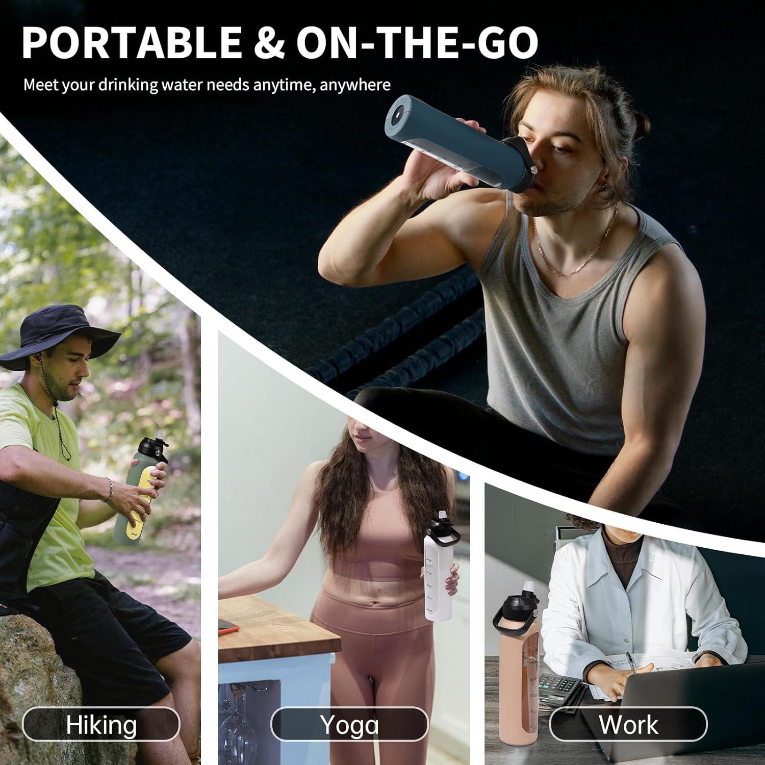 Botella de Agua de Vidrio Sierozur 1 Litro con 2 Tapas