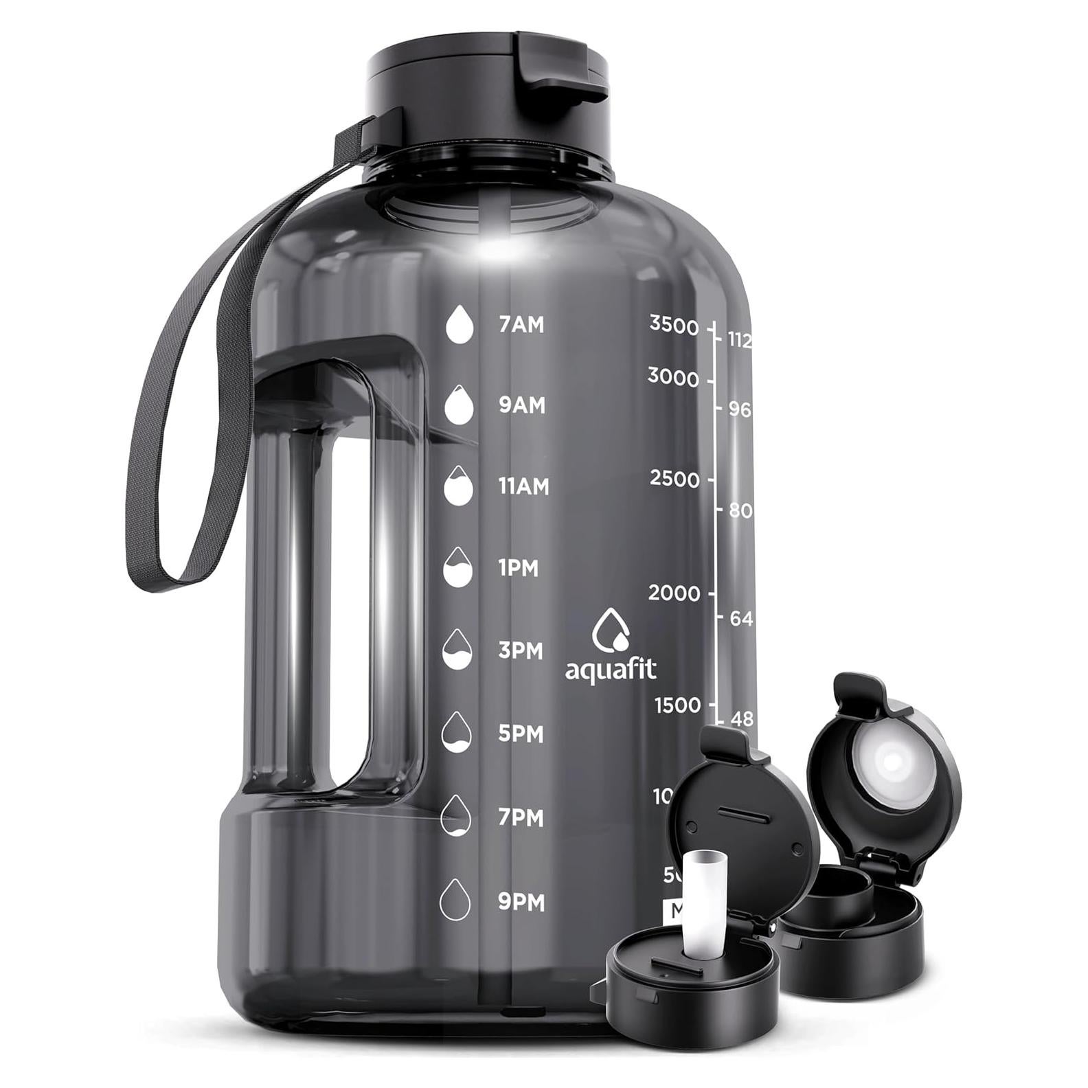 Botella de Agua AQUAFIT 3.78L con Marcador de Tiempo y 2 Tapas