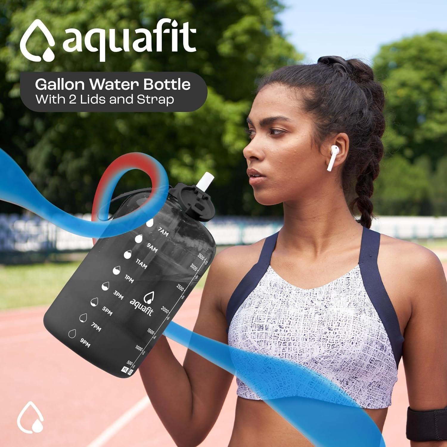 Botella de Agua AQUAFIT 3.78L con Marcador de Tiempo y 2 Tapas