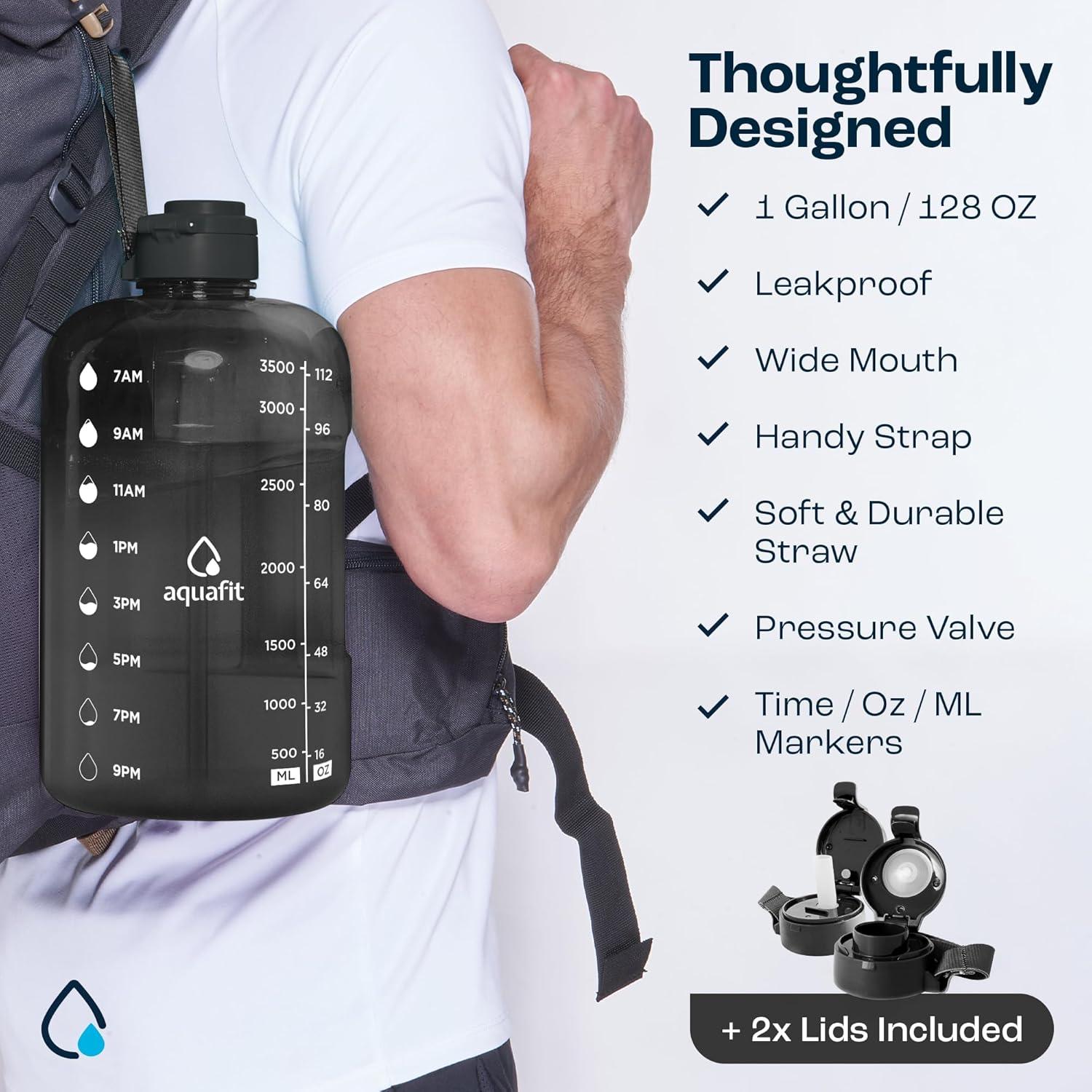 Botella de Agua AQUAFIT 3.78L con Marcador de Tiempo y 2 Tapas