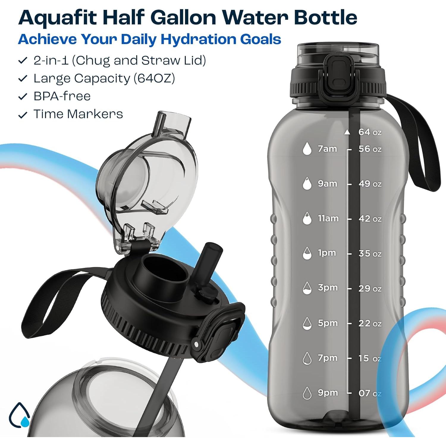 Botella de Agua AQUAFIT 64 oz con Tapa 2 en 1 - Gris