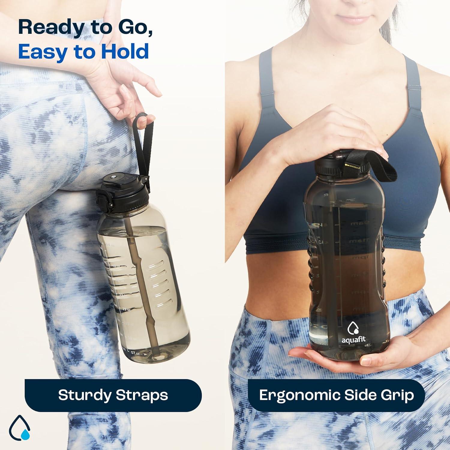 Botella de Agua AQUAFIT 64 oz con Tapa 2 en 1 - Gris