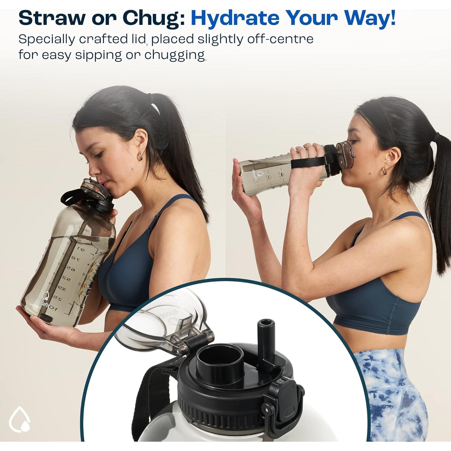 Botella de Agua AQUAFIT 64 oz con Tapa 2 en 1 - Gris