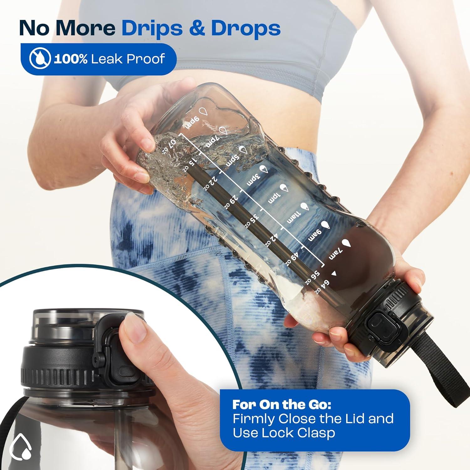 Botella de Agua AQUAFIT 64 oz con Tapa 2 en 1 - Gris