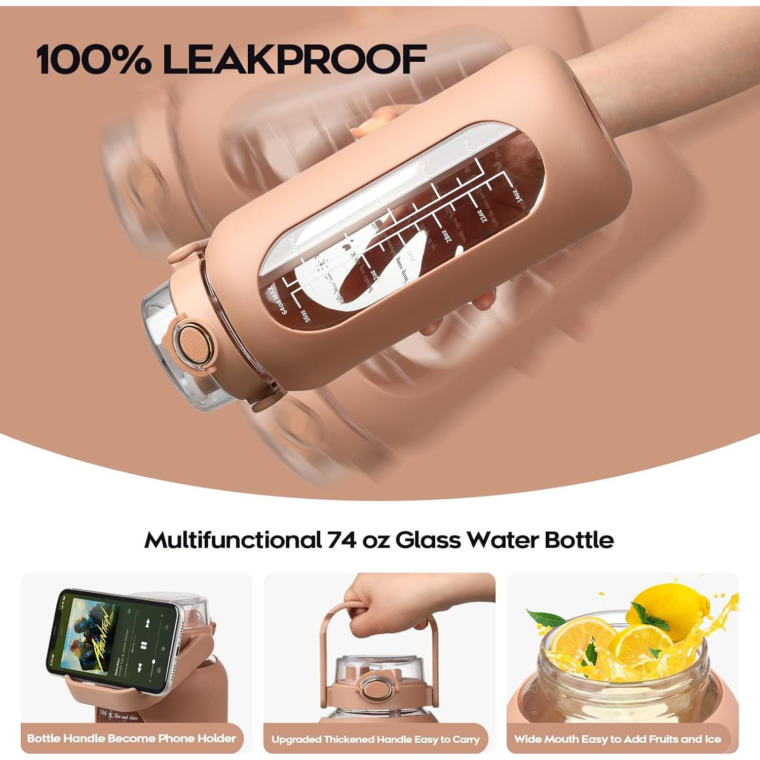 Botella de Agua de Vidrio 2.2L Chunmo con Popote y Manga