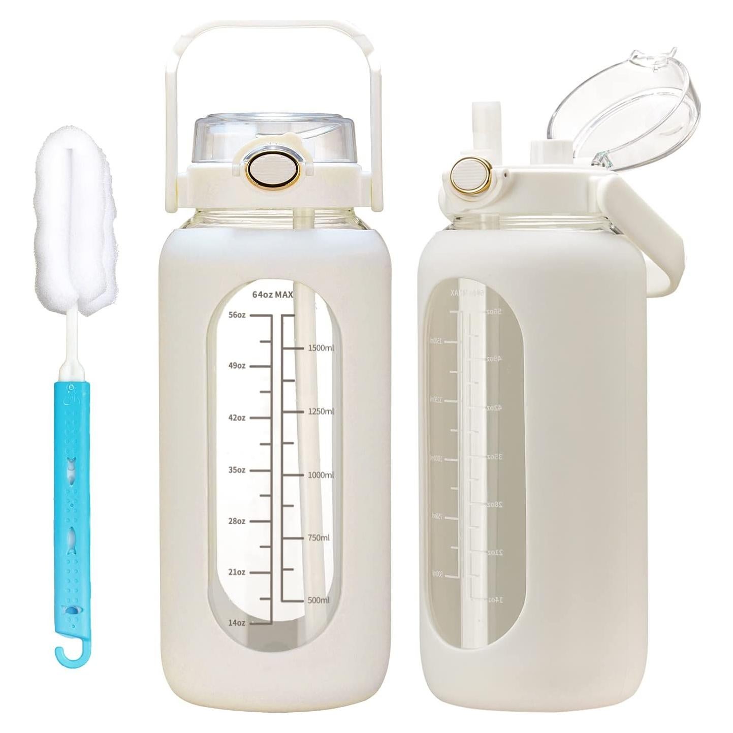 Botella de Agua de Vidrio 1.81L Chunmo con Pajilla y Asa