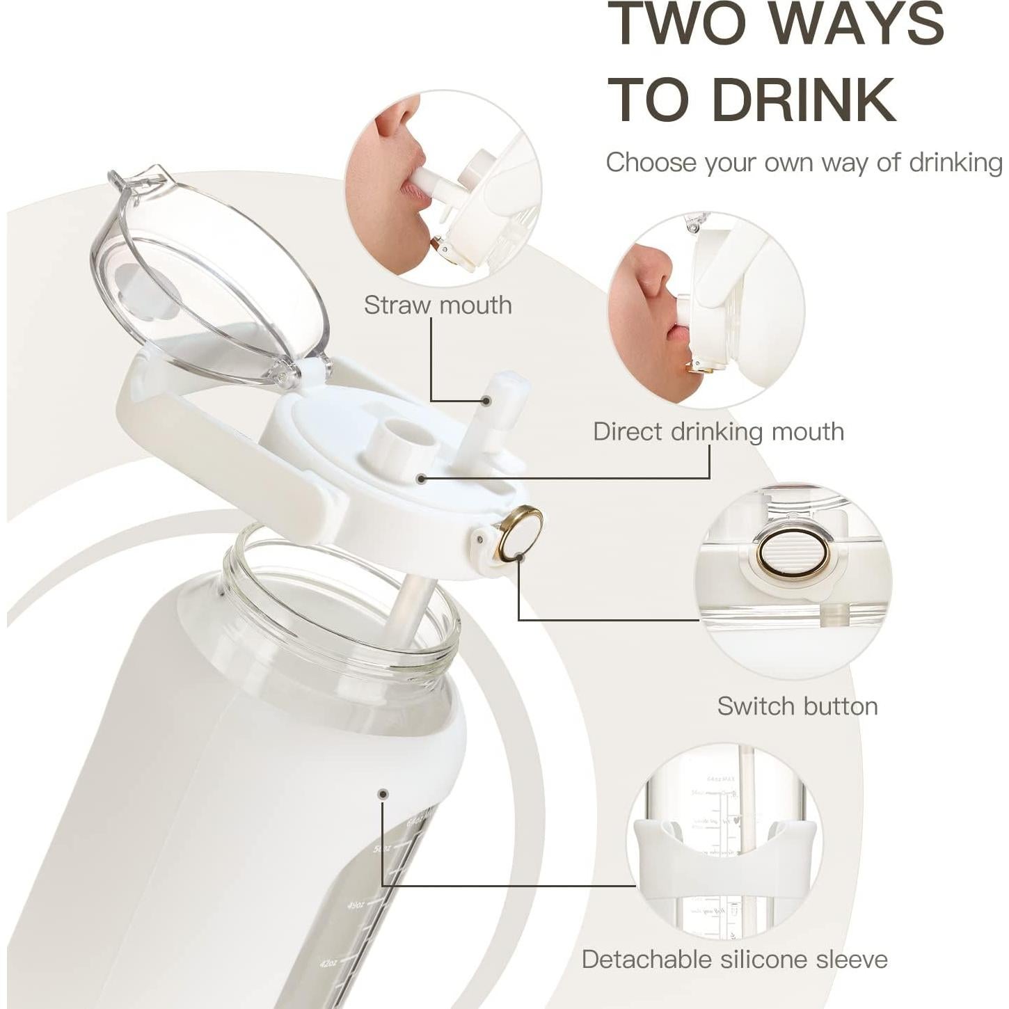 Botella de Agua de Vidrio 1.81L Chunmo con Pajilla y Asa
