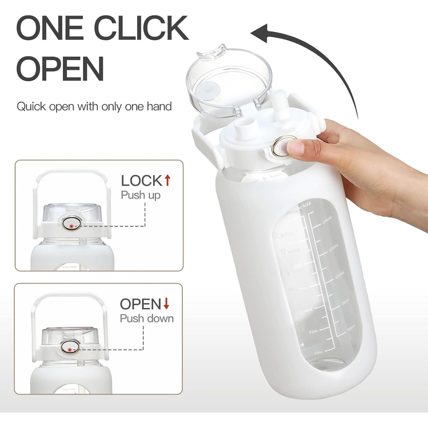 Botella de Agua de Vidrio 1.81L Chunmo con Pajilla y Asa