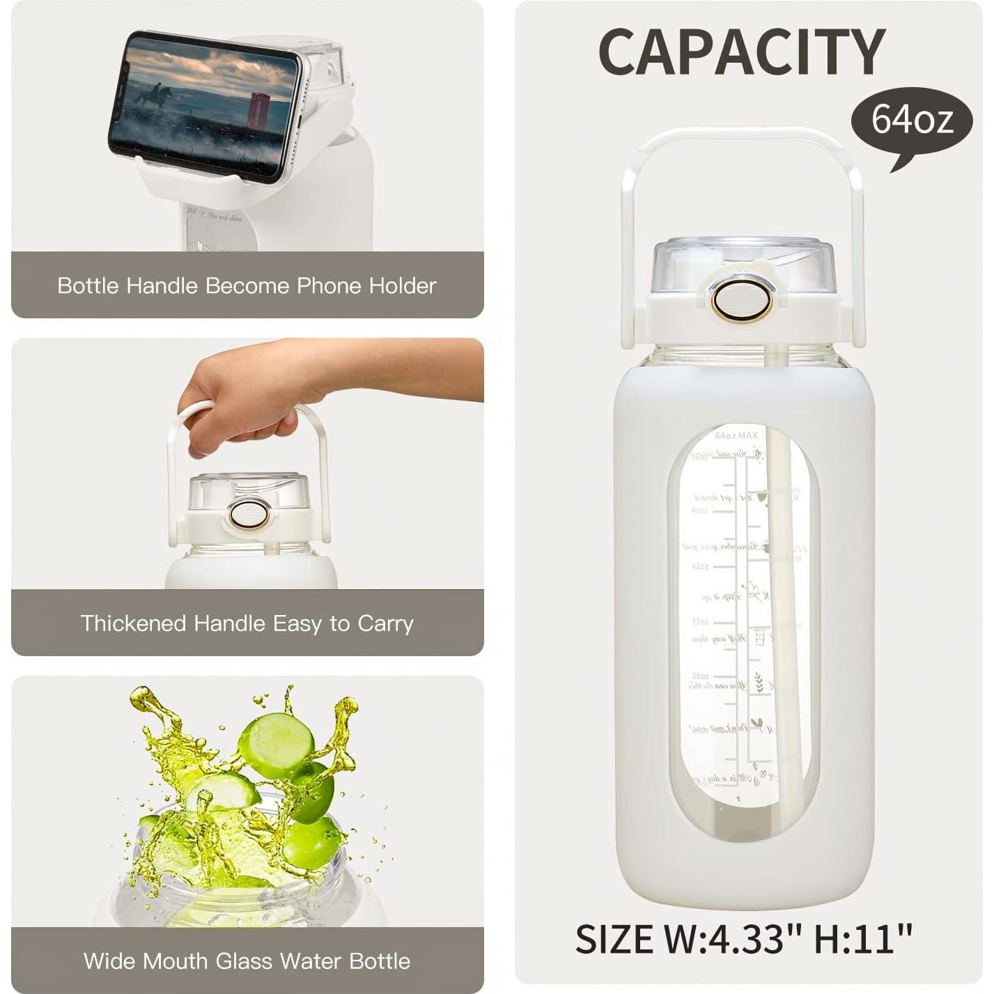 Botella de Agua de Vidrio 1.81L Chunmo con Pajilla y Asa