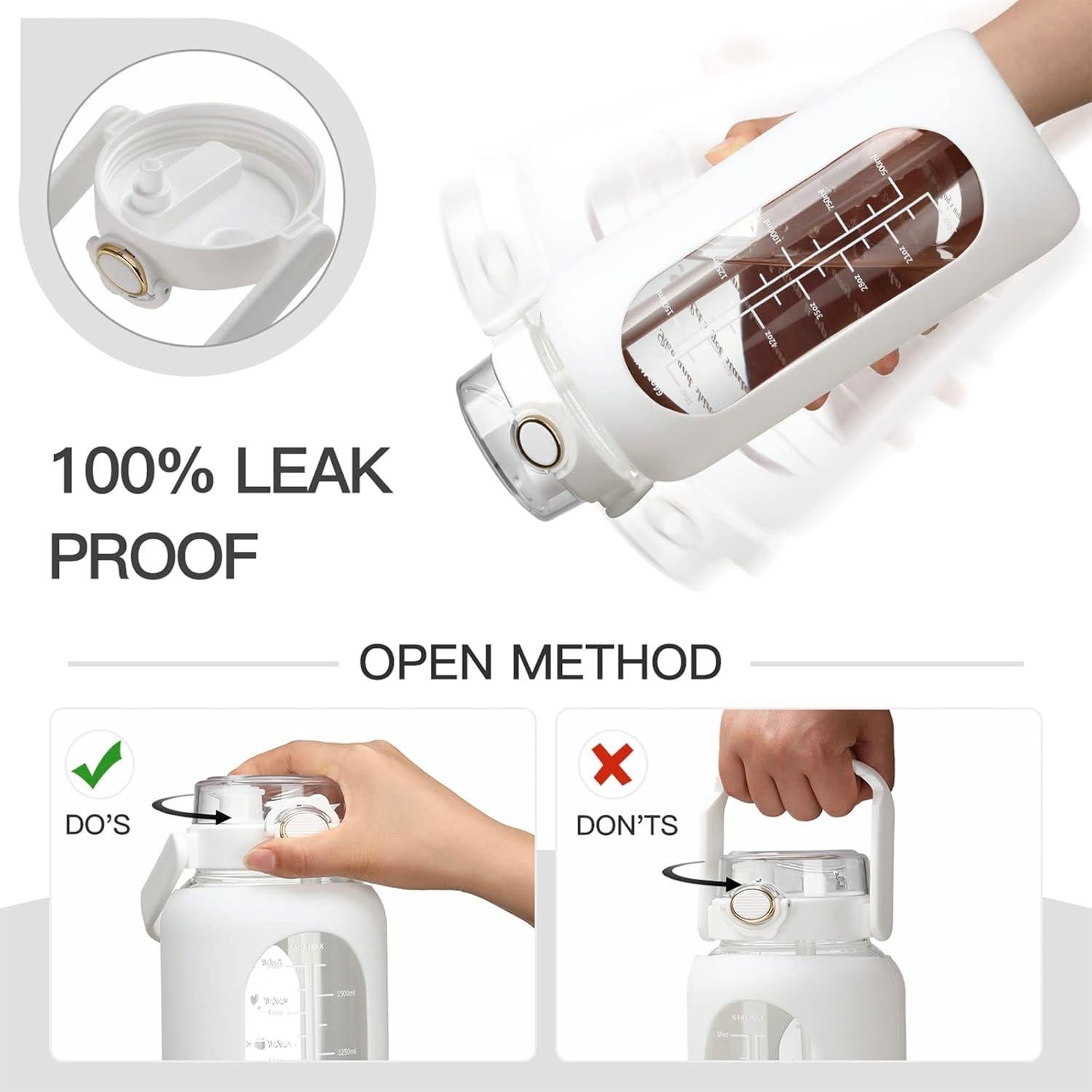 Botella de Agua de Vidrio 1.81L Chunmo con Pajilla y Asa