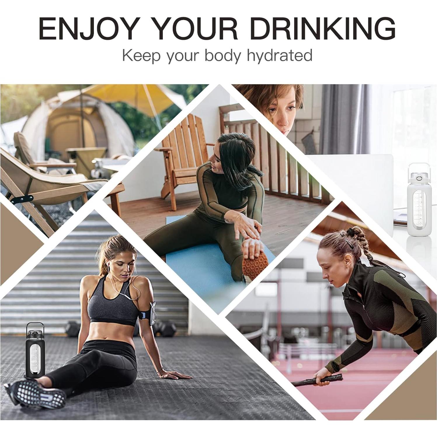 Botella de Agua de Vidrio 1.81L Chunmo con Pajilla y Asa