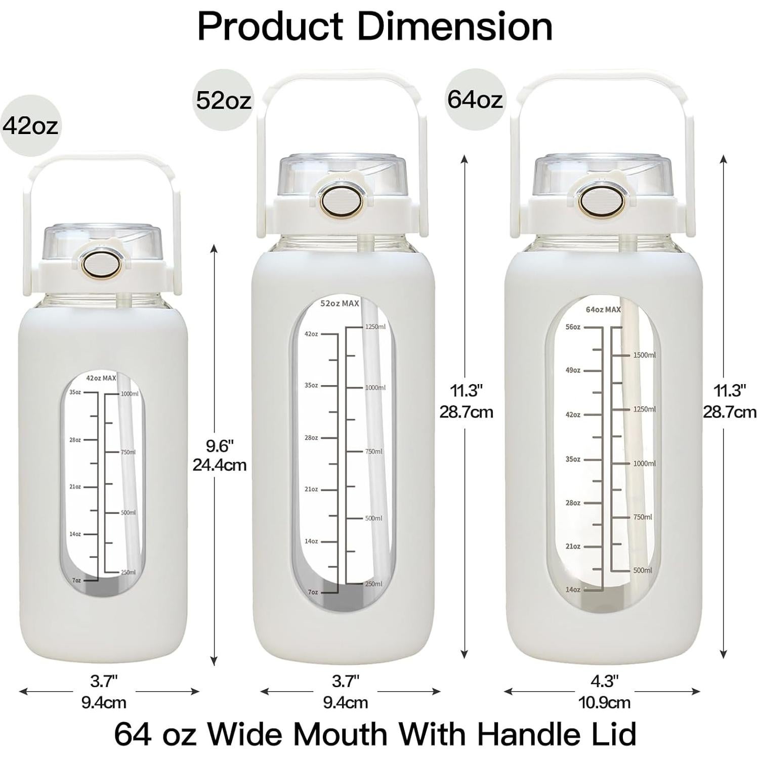 Botella de Agua de Vidrio 1.81L Chunmo con Pajilla y Asa