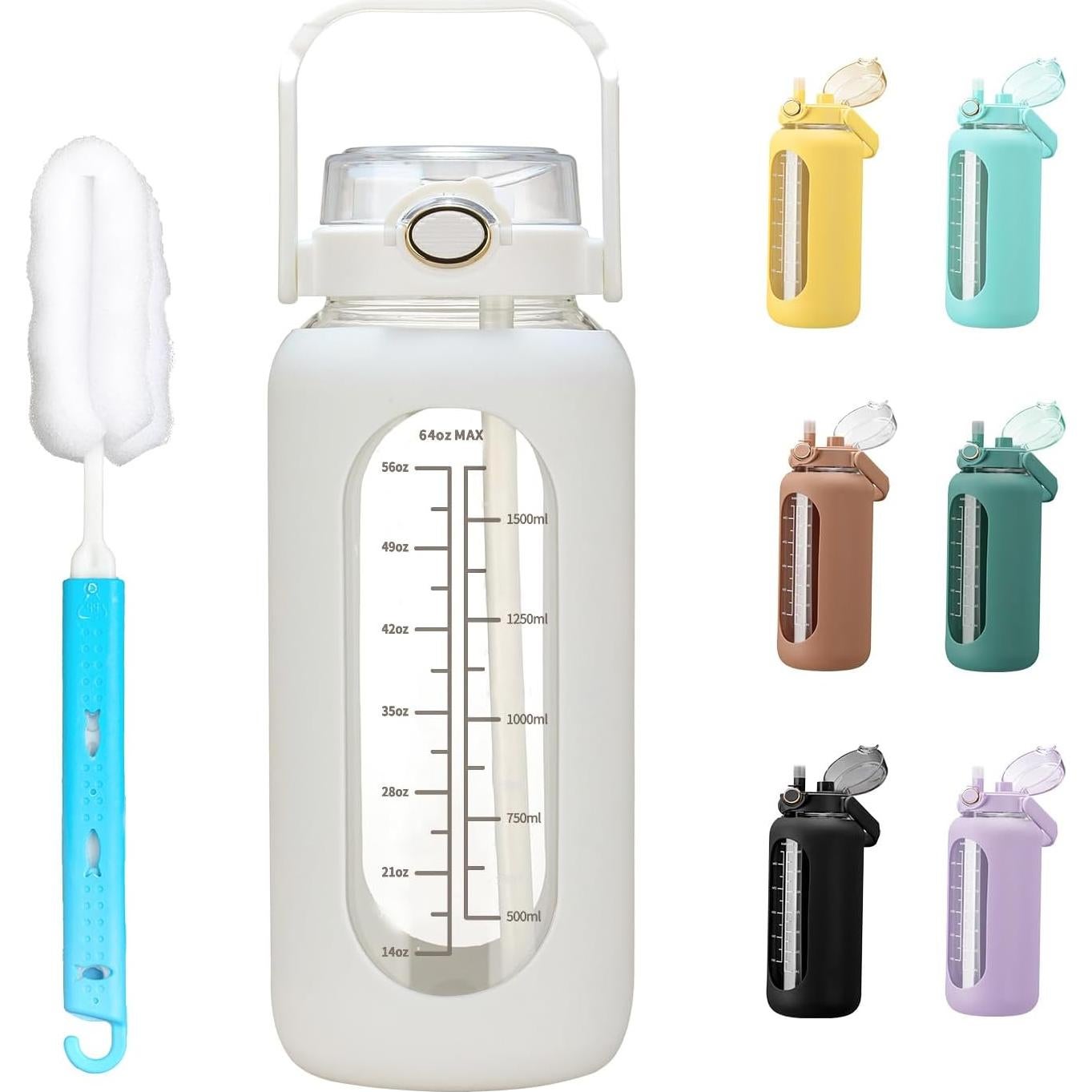 Botella de Agua de Vidrio 1.81L Chunmo con Pajilla y Asa