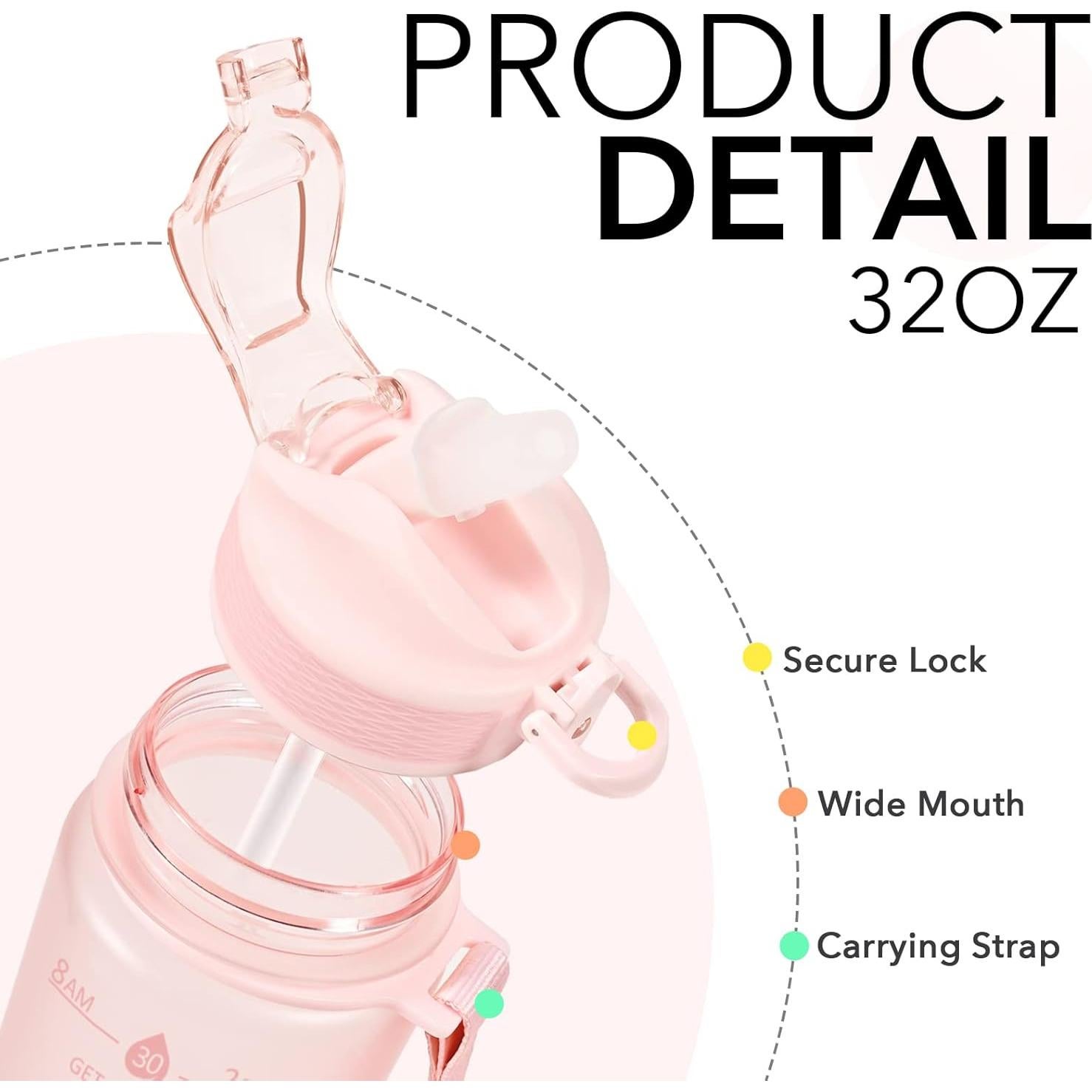 Botella de Agua Hyeta 0.91L con Pajilla y Citas Motivacionales