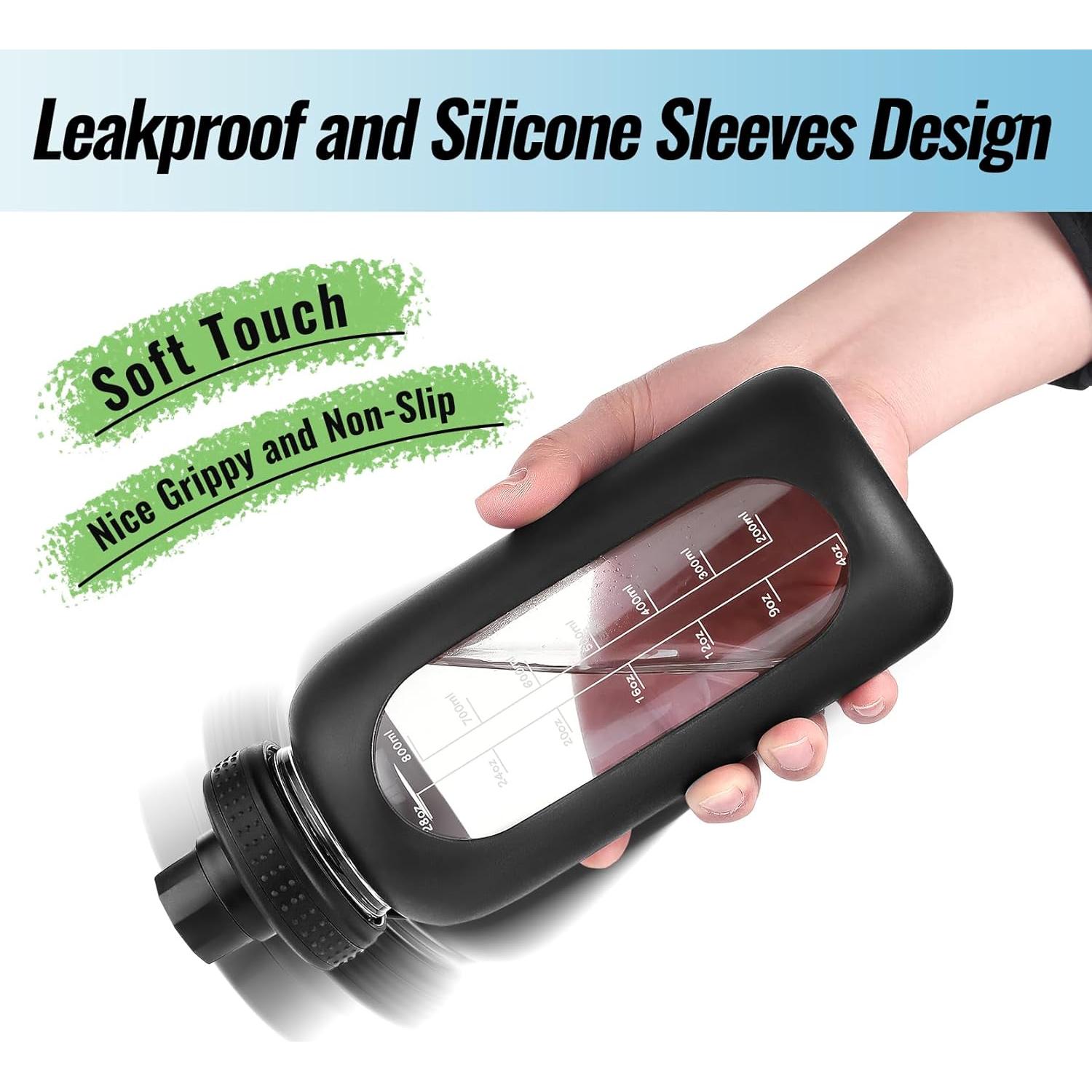 Botella de Agua de Vidrio EALGRO 1.89L con Pajilla y Asa Negra