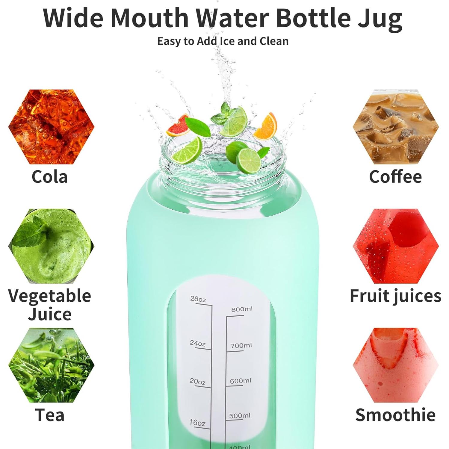 Botella de Agua de Vidrio EALGRO 1.89L con Pajilla y Asa Negra