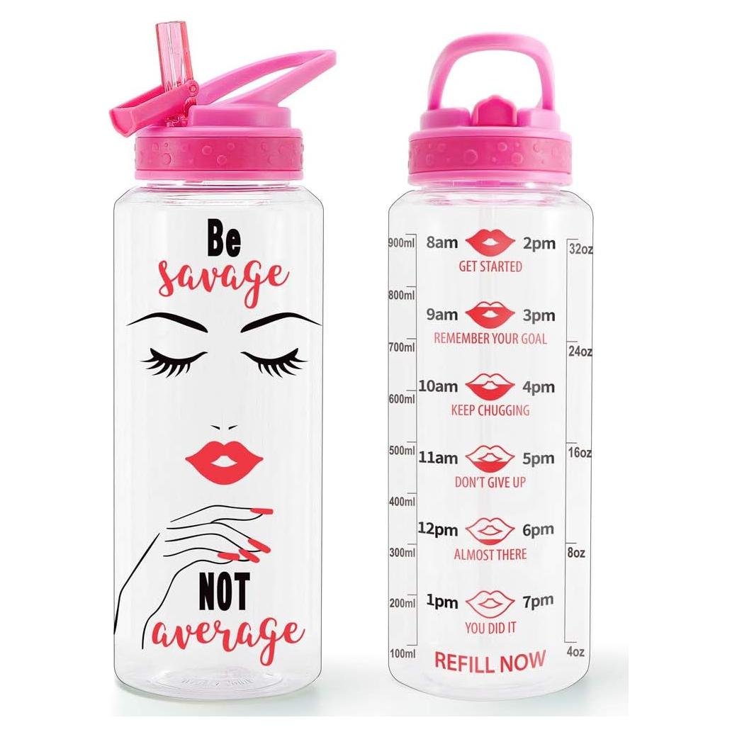 Botella de Agua Motivacional Home Tune 32oz SIN BPA - Fácil Limpieza