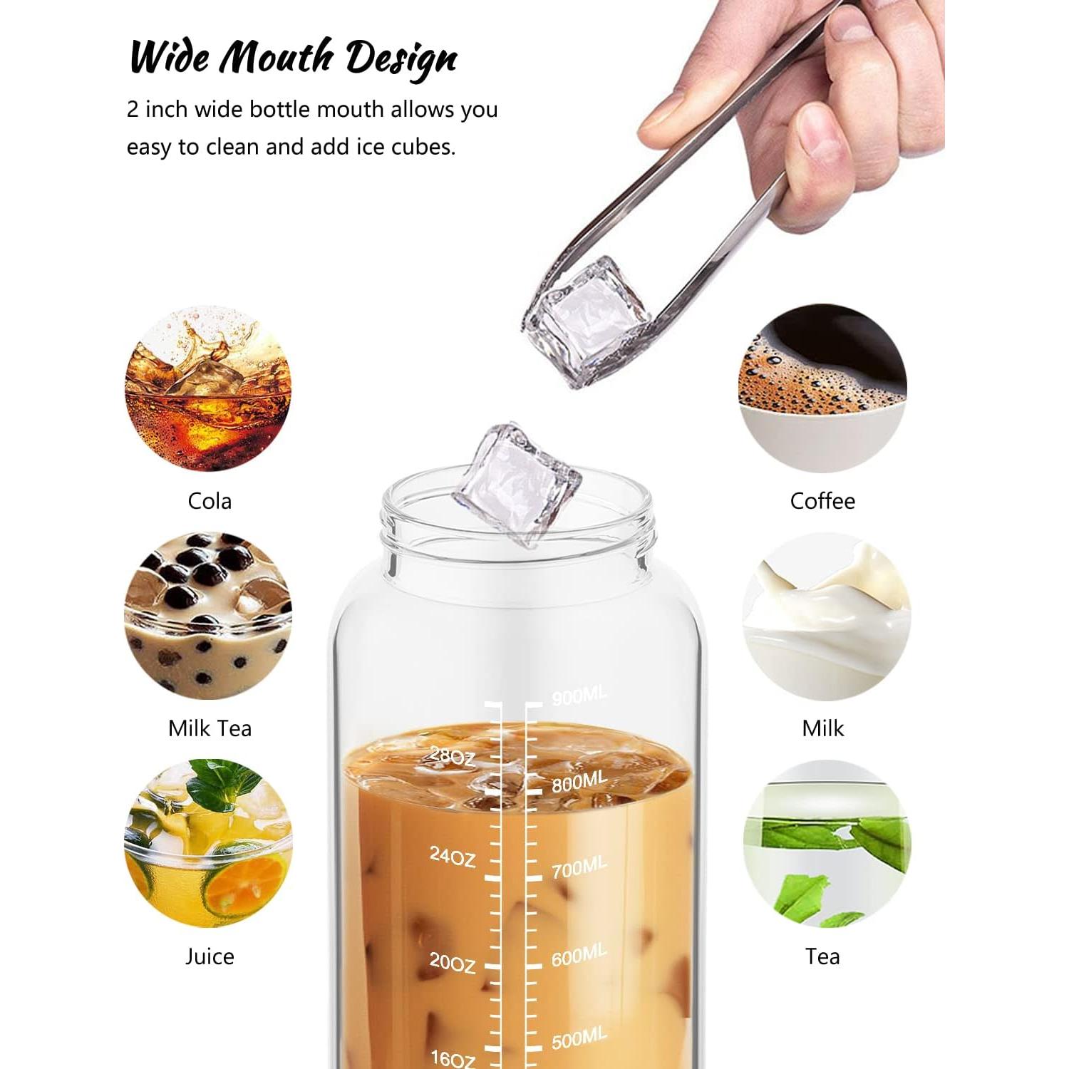 Botella de Agua de Vidrio Nefeeko 1L con Pajilla y Tapa de Bambú