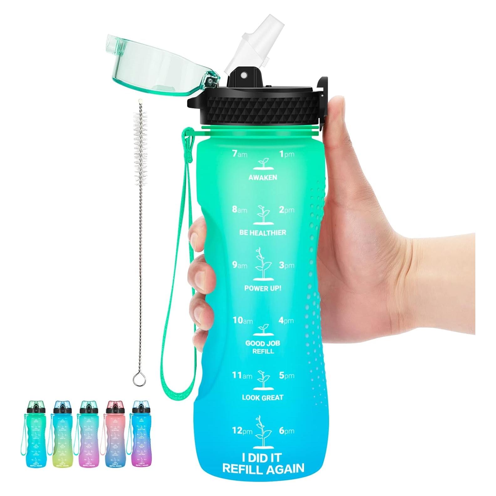 Botella de Agua Motivacional AIDEAMART 24 OZ Verde-Azul