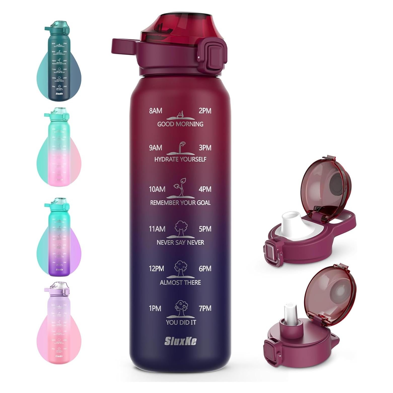 Botella de Agua Aislada SLUXKE 1L con 2 Tapas Intercambiables