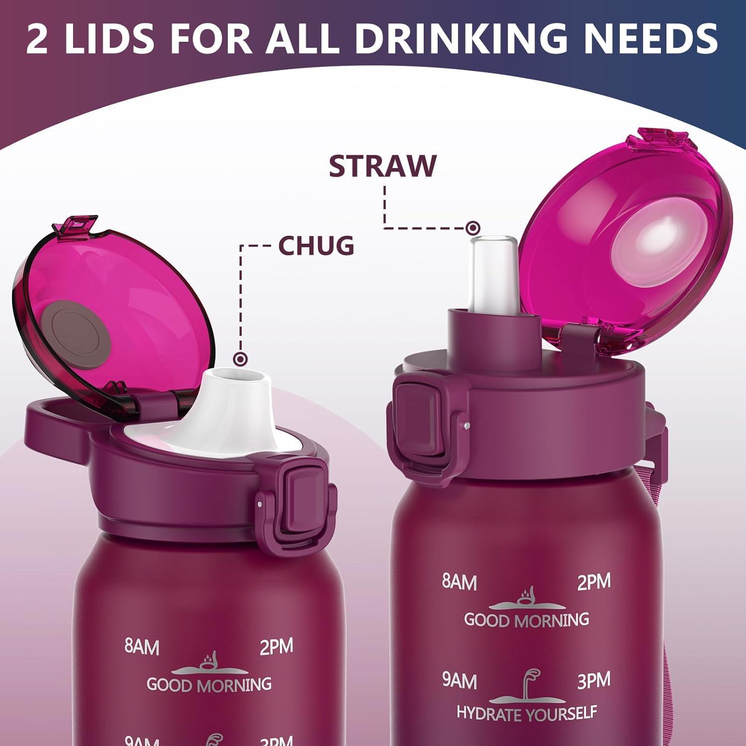 Botella de Agua Aislada SLUXKE 1L con 2 Tapas Intercambiables