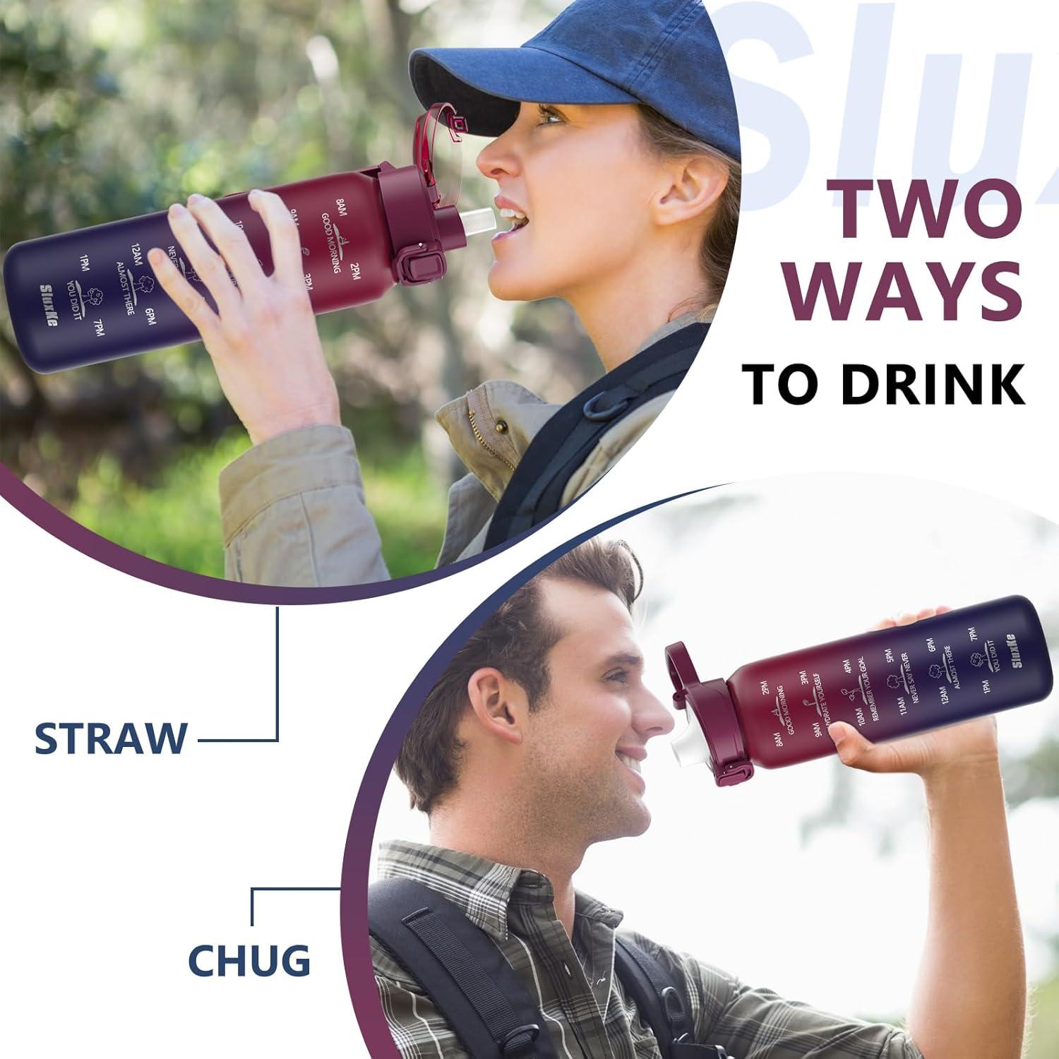 Botella de Agua Aislada SLUXKE 1L con 2 Tapas Intercambiables