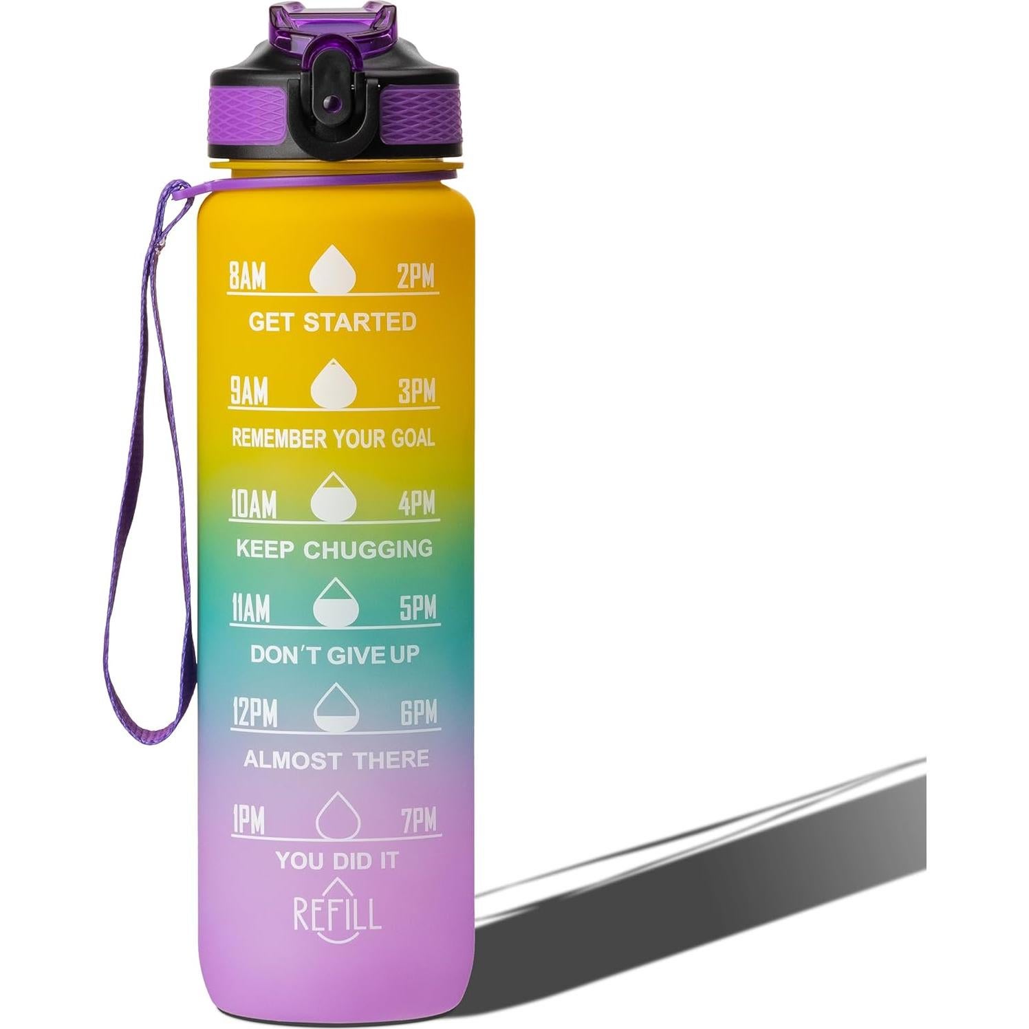 Botella de Agua Motivacional SOUMAA 1L con Popote y Marcadores