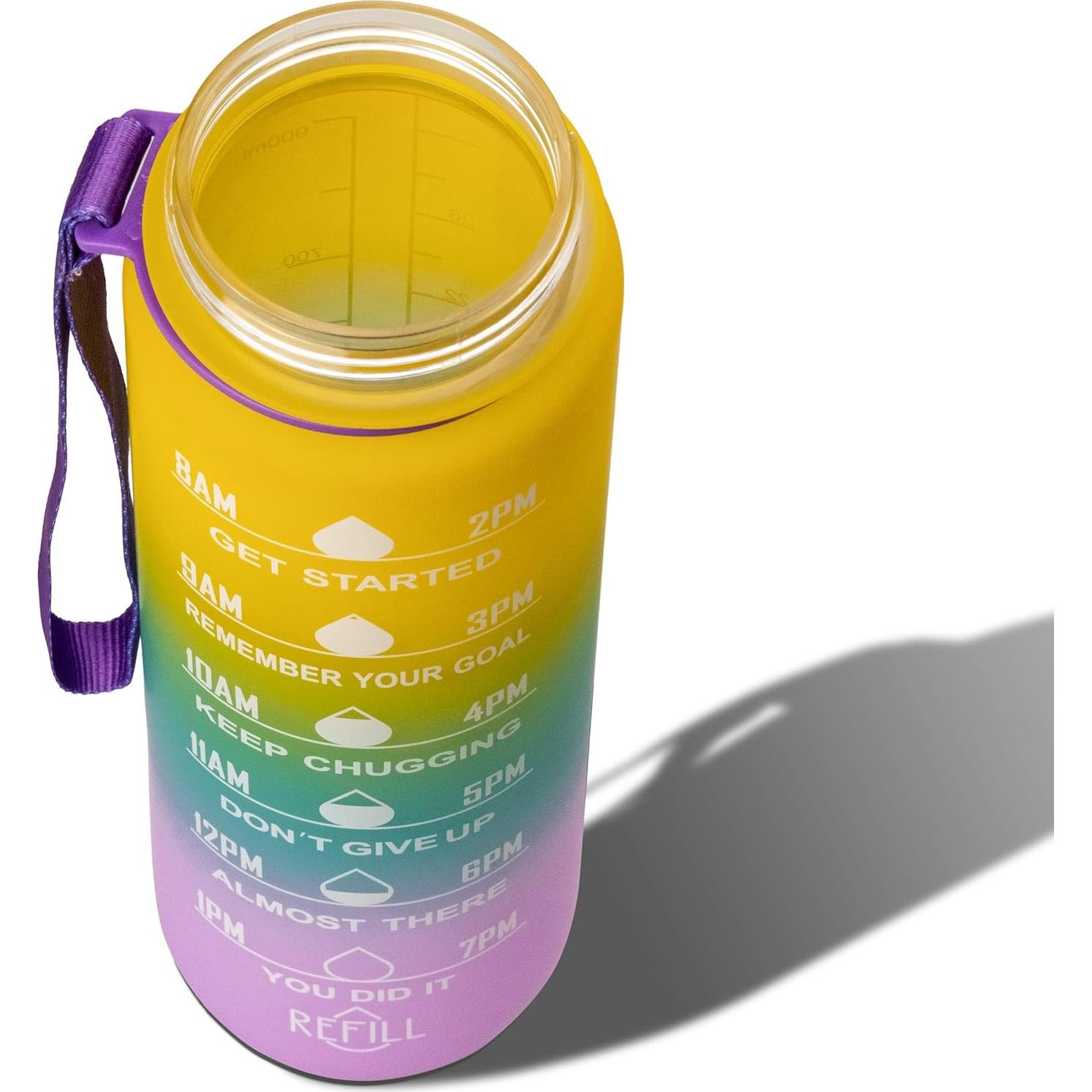 Botella de Agua Motivacional SOUMAA 1L con Popote y Marcadores