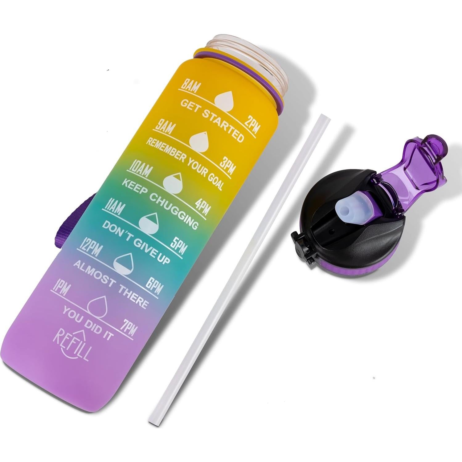 Botella de Agua Motivacional SOUMAA 1L con Popote y Marcadores