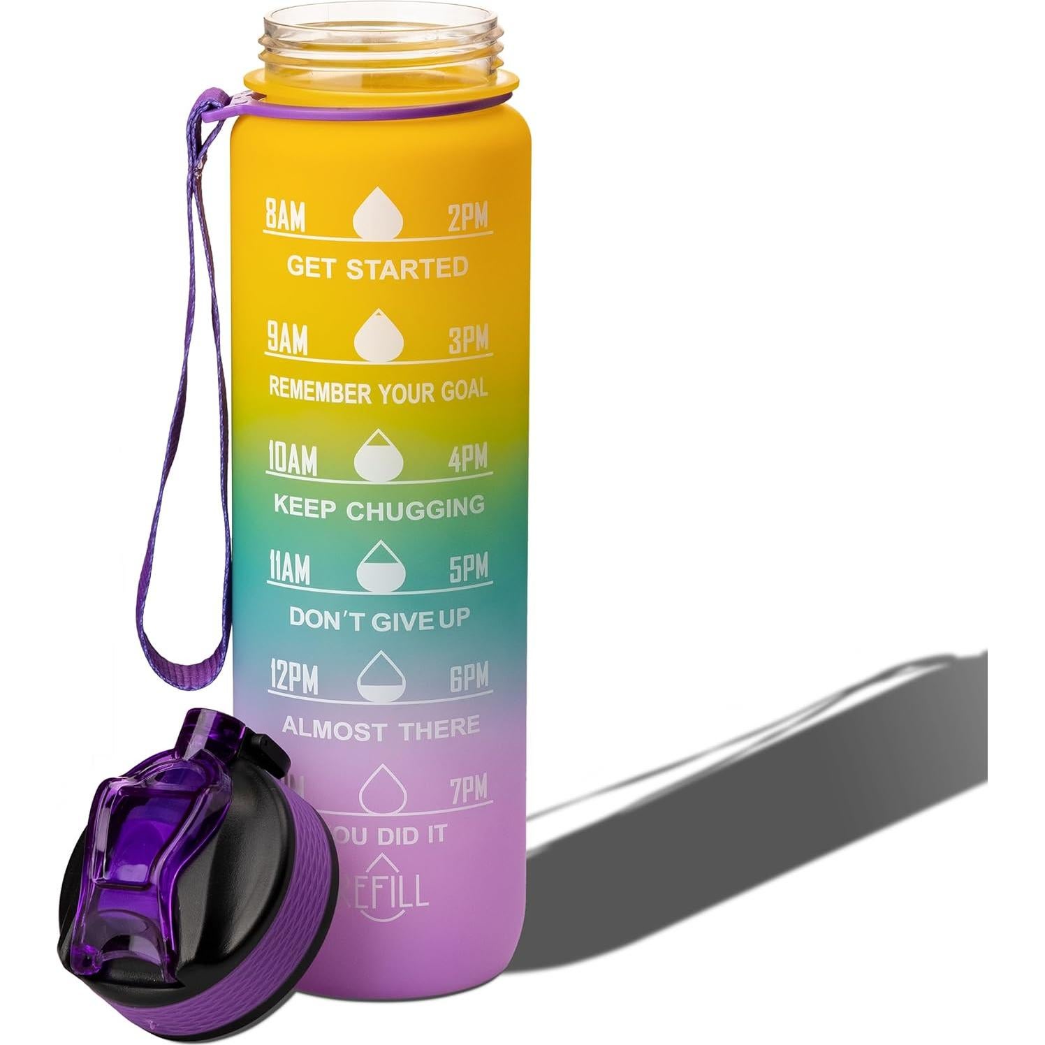 Botella de Agua Motivacional SOUMAA 1L con Popote y Marcadores