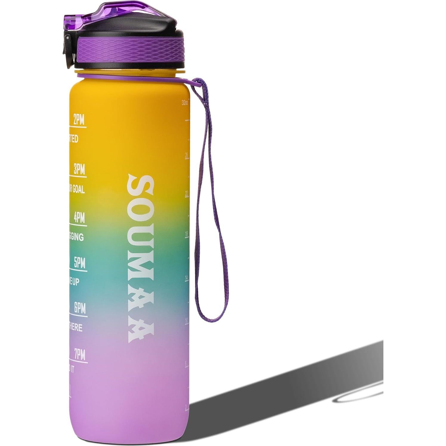 Botella de Agua Motivacional SOUMAA 1L con Popote y Marcadores