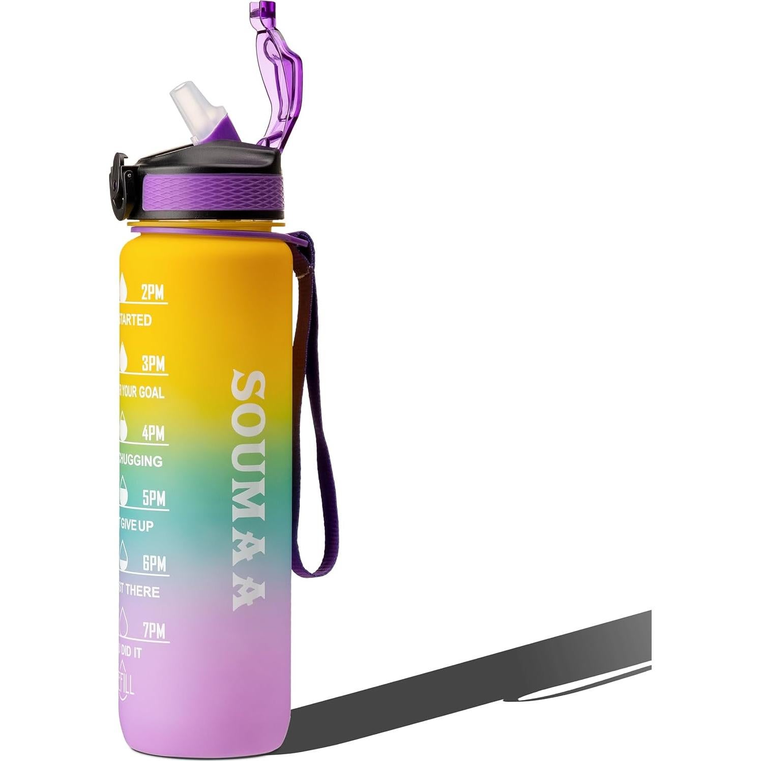 Botella de Agua Motivacional SOUMAA 1L con Popote y Marcadores