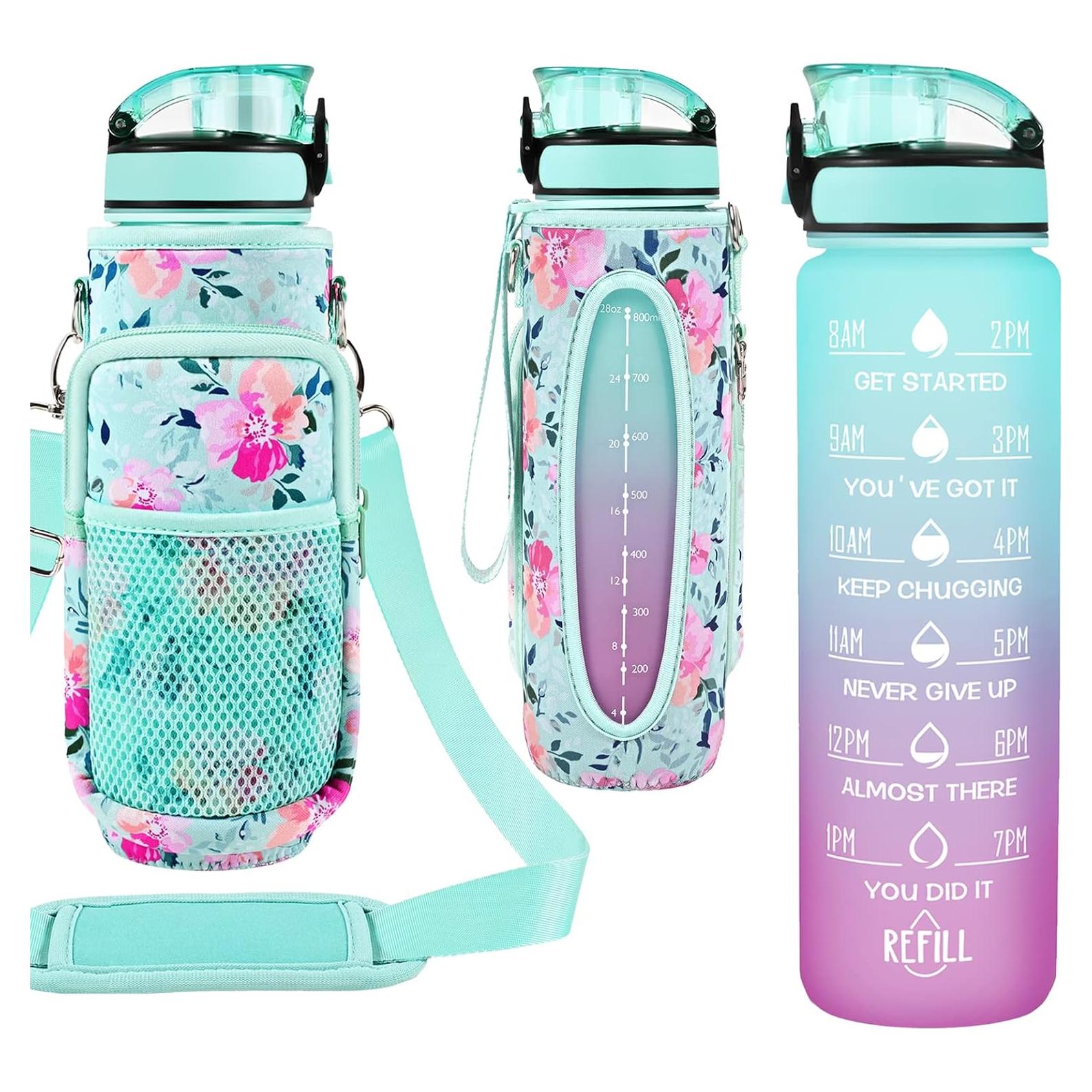 Botella de Agua Newfad 1L con Pajilla y Funda Aislante