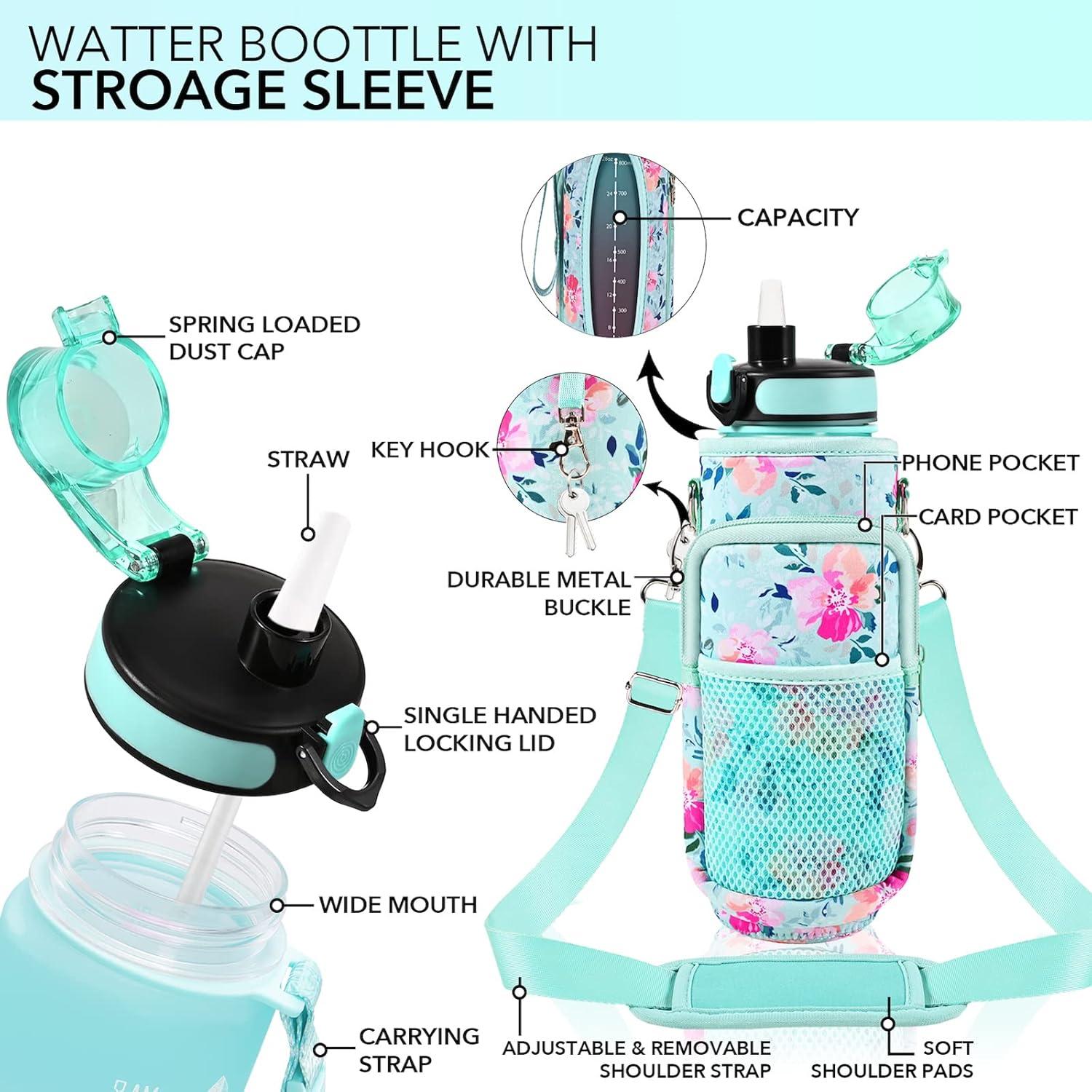 Botella de Agua Newfad 1L con Pajilla y Funda Aislante