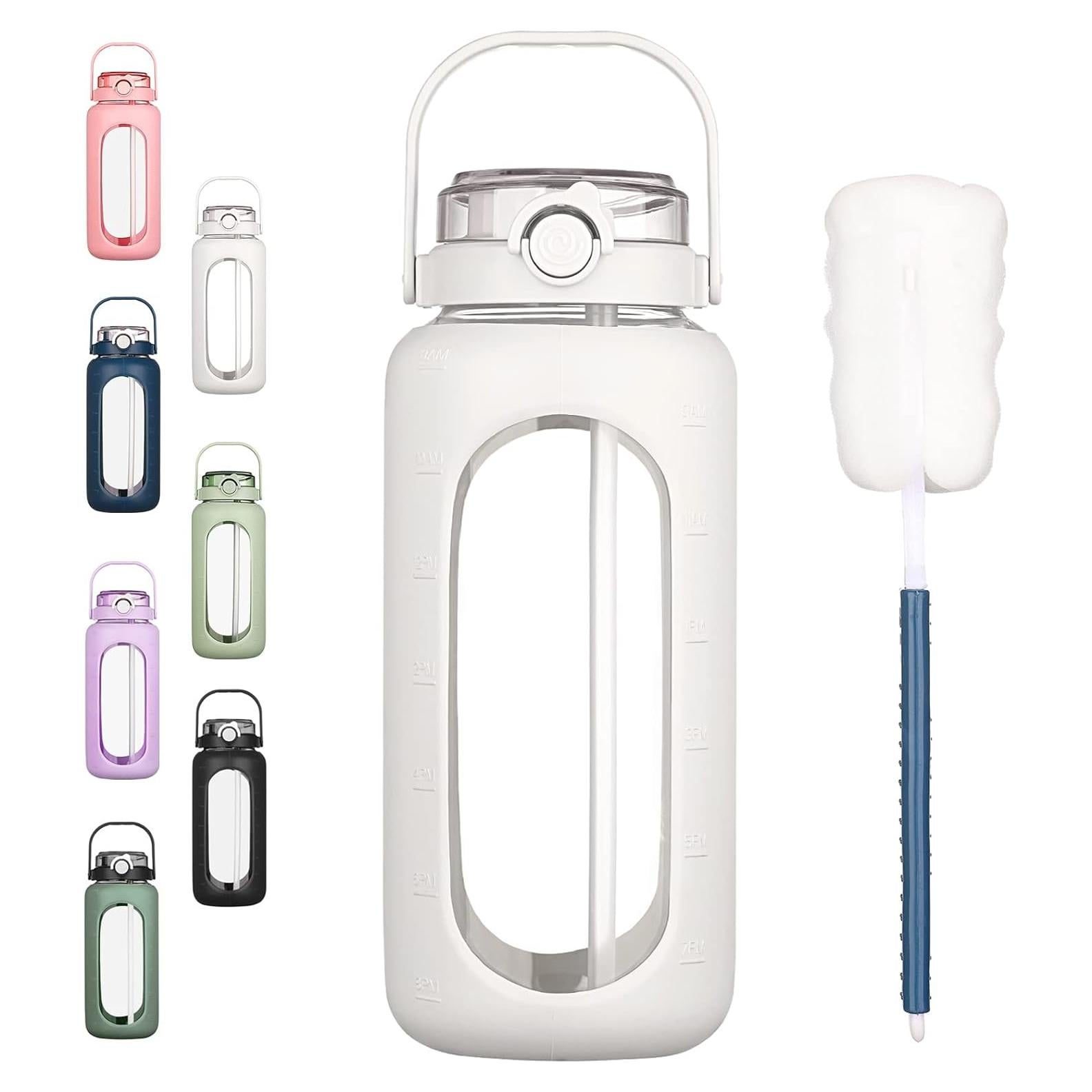 Botella de Agua de Vidrio Bluego 1.8L con Popote y Marcador