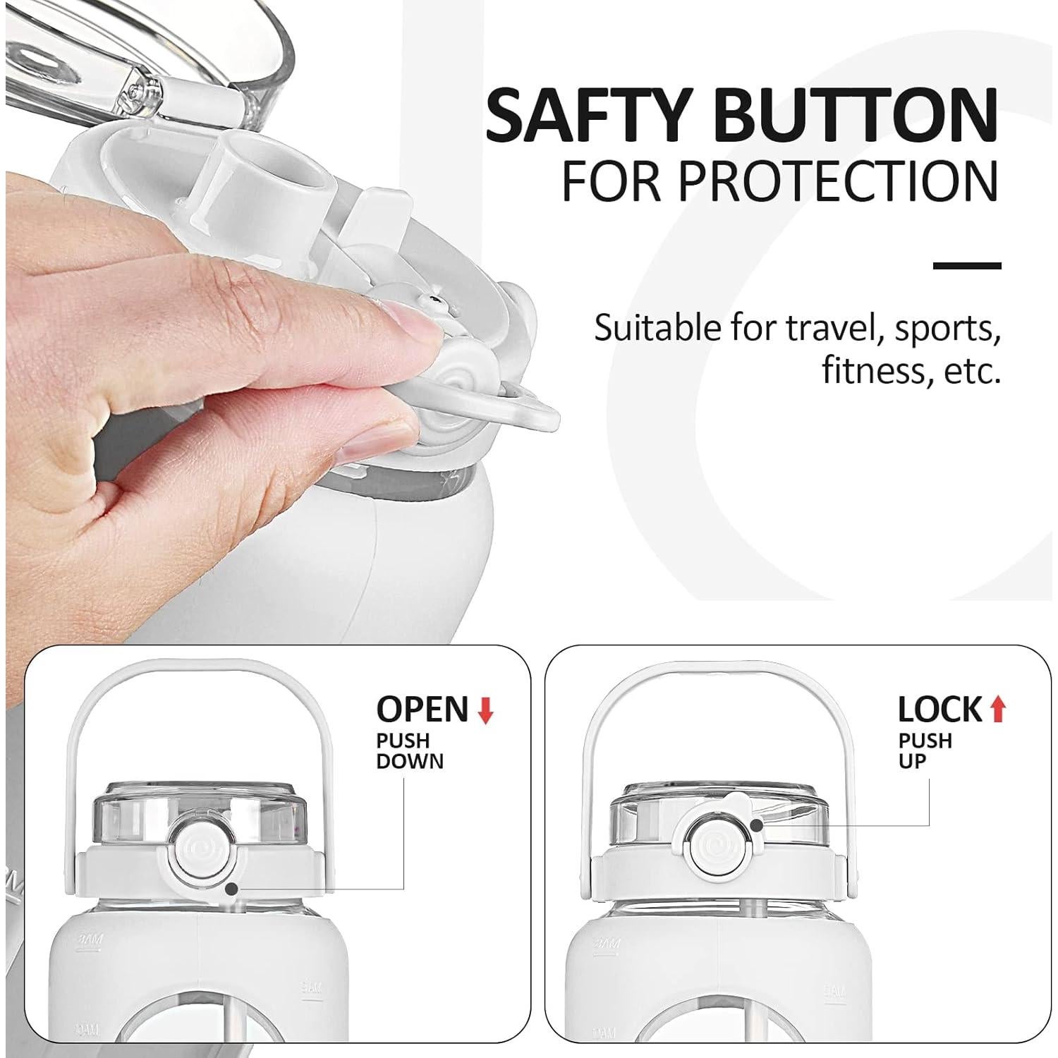 Botella de Agua de Vidrio Bluego 1.8L con Popote y Marcador