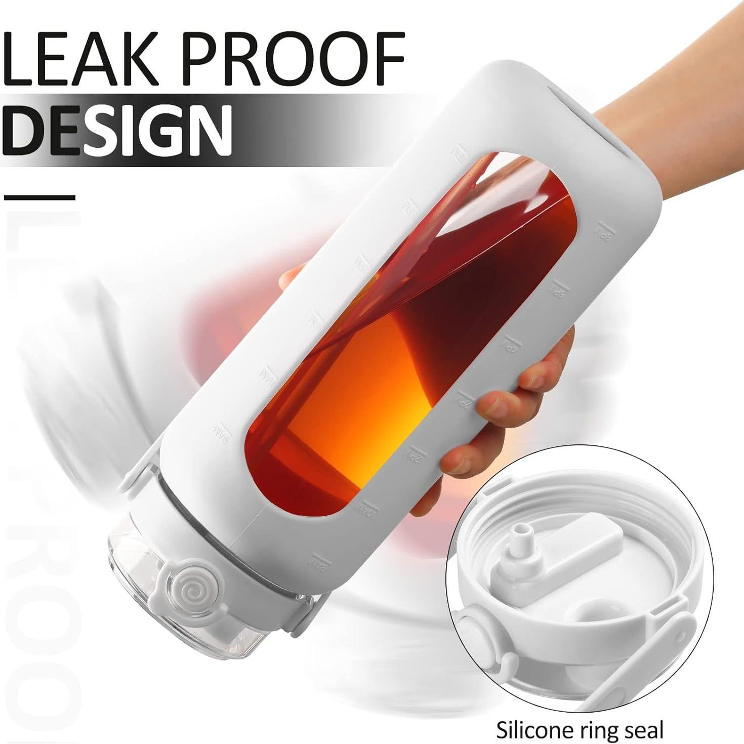 Botella de Agua de Vidrio Bluego 1.8L con Popote y Marcador