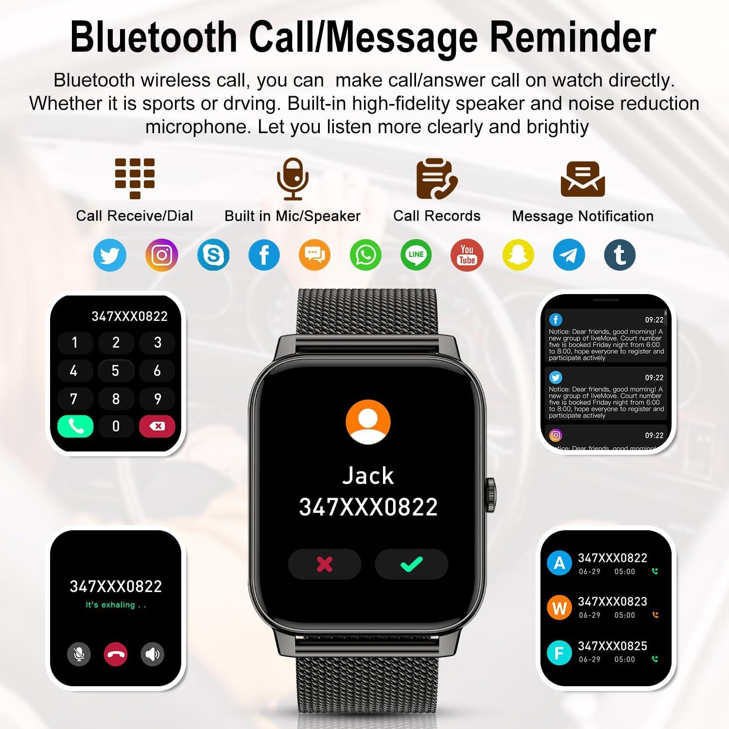 Smart Watch for Women Men Fitness: (Make/Answer Call) Bluetooth Smartwatch for Android Phones iPhone Waterproof Outdoor Sport Digital Running Watches Health Tracker Heart Rate Monitor Step Counter